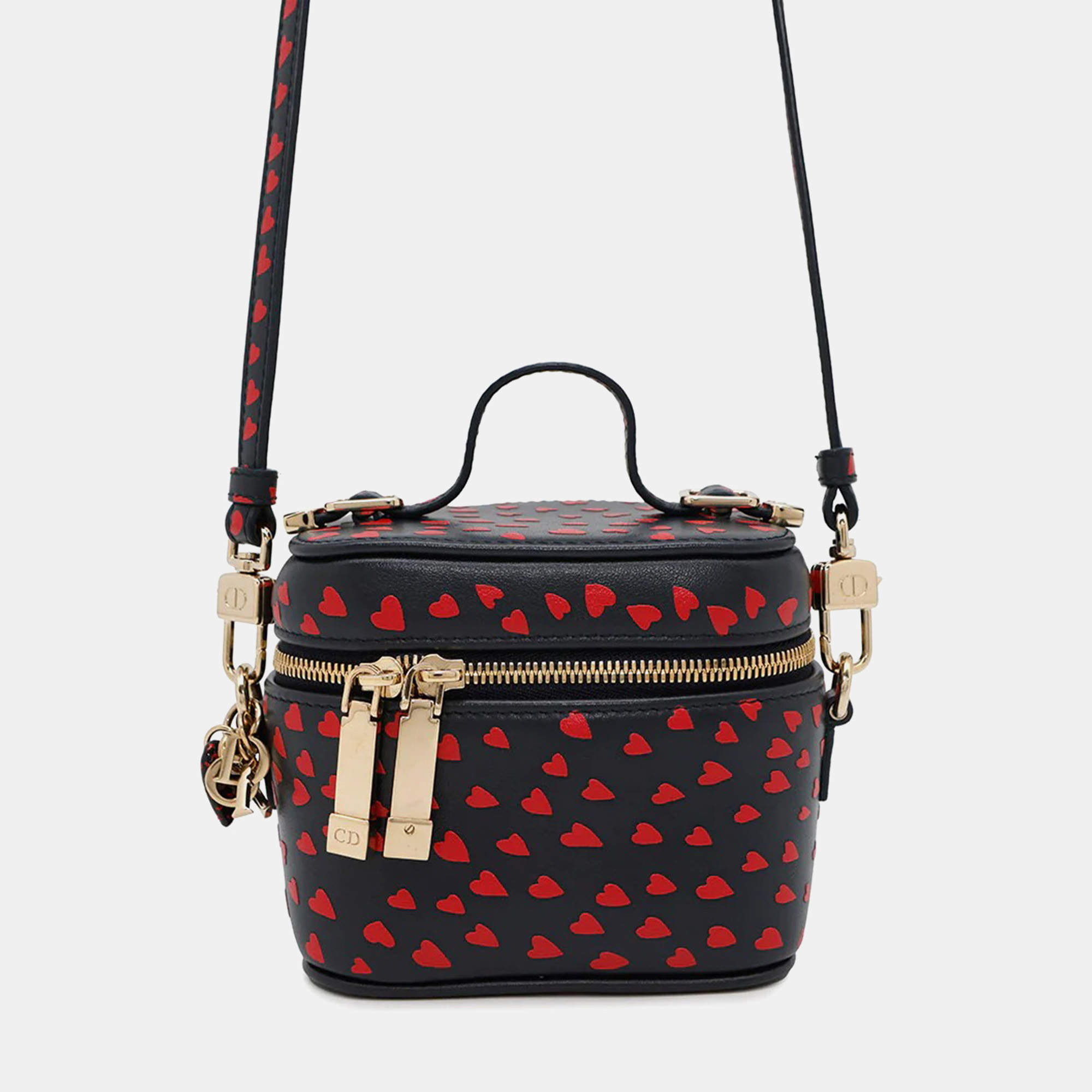 Pre Owned Dior Heart Navy Red Leather Shoulder Vanity Pouch