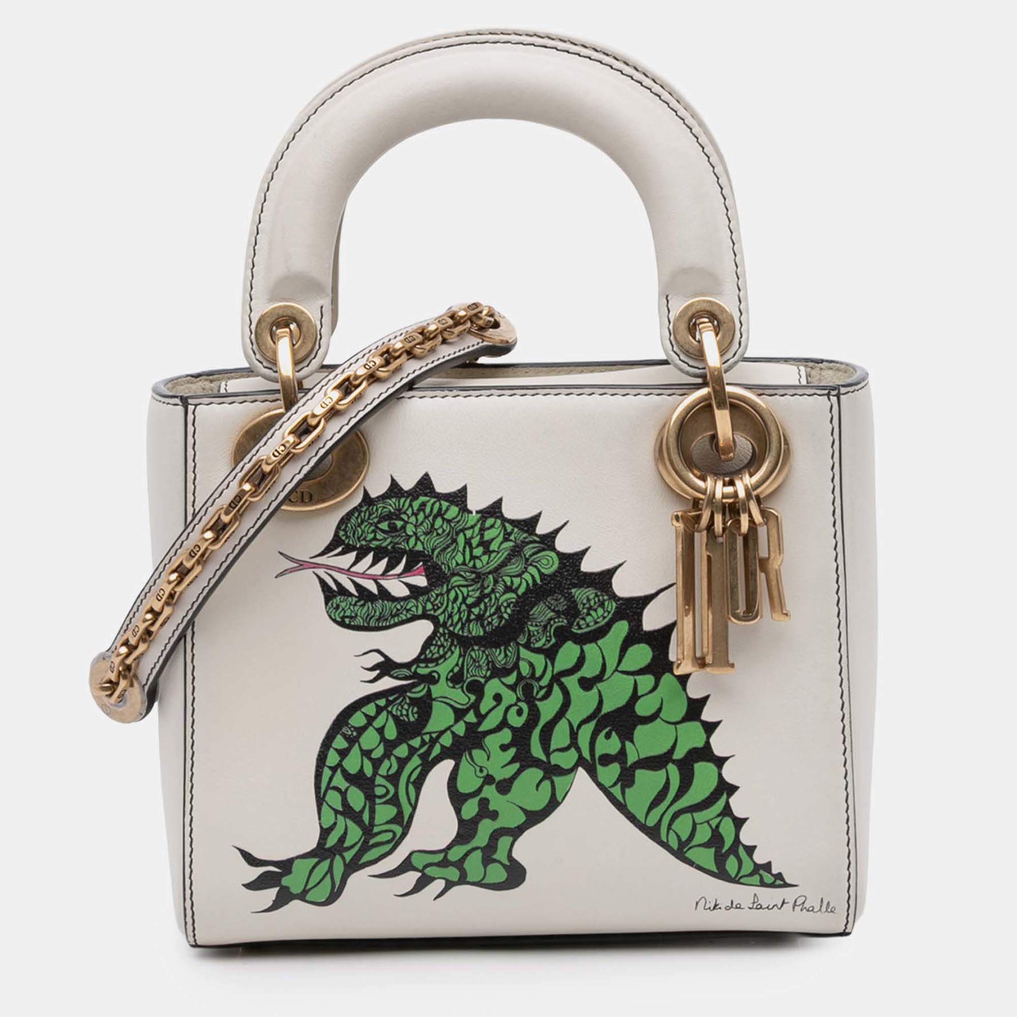 Pre Owned Dior White Limited Edition Niki De Saint Phalle Mini Calfskin Dragon Lady Dior