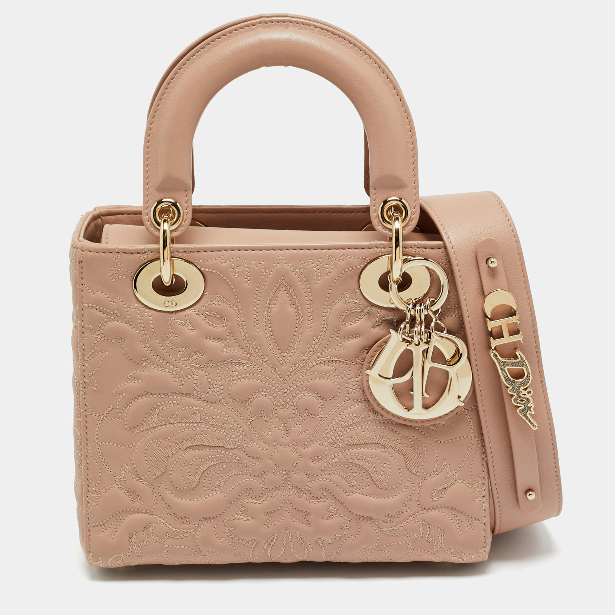 Pre Owned Dior Dusty Pink Quilted Leather Small Lady Dior My ABCDior Tote