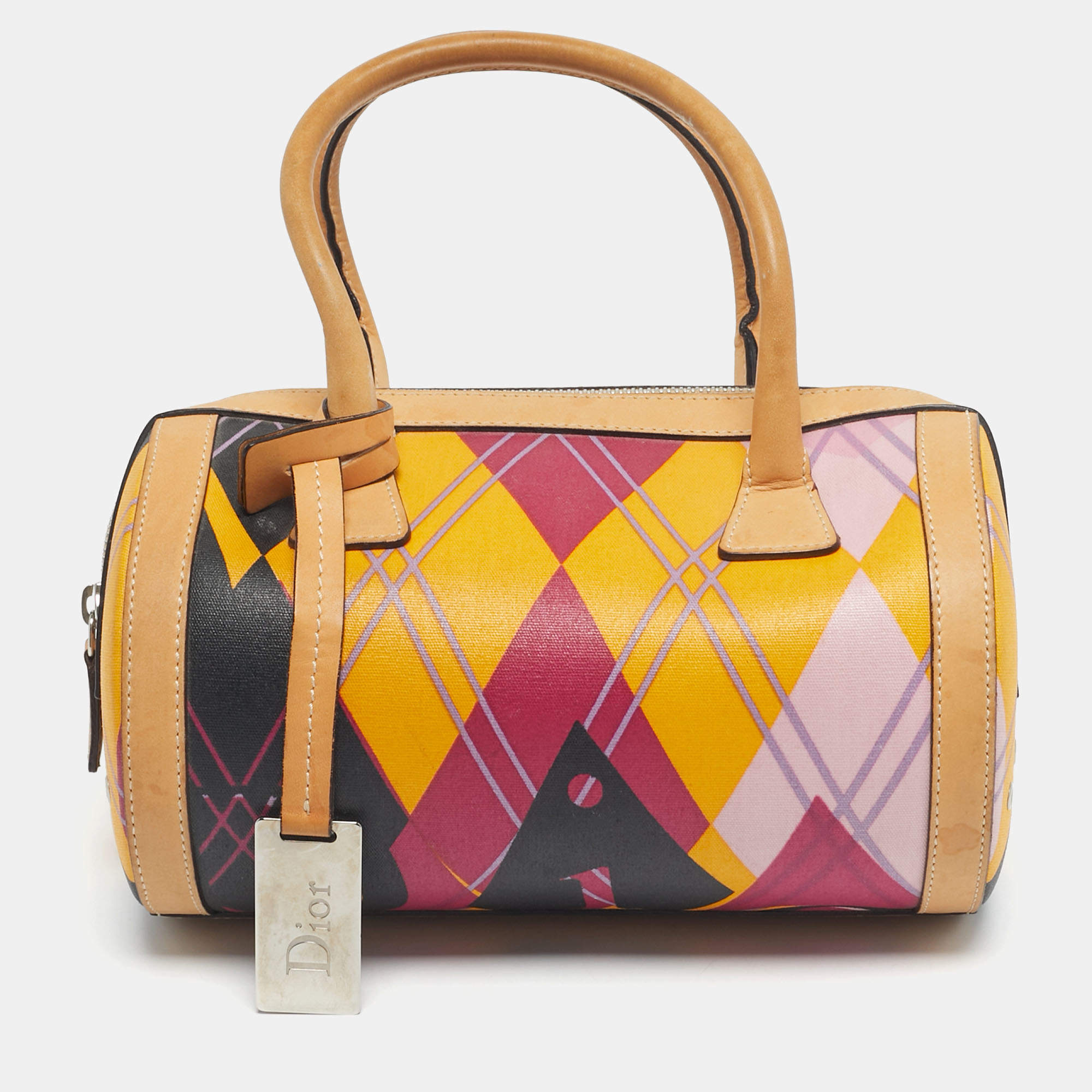Pre Owned Dior Multicolor Coated Canvas and Leather Argyle Boston Bag