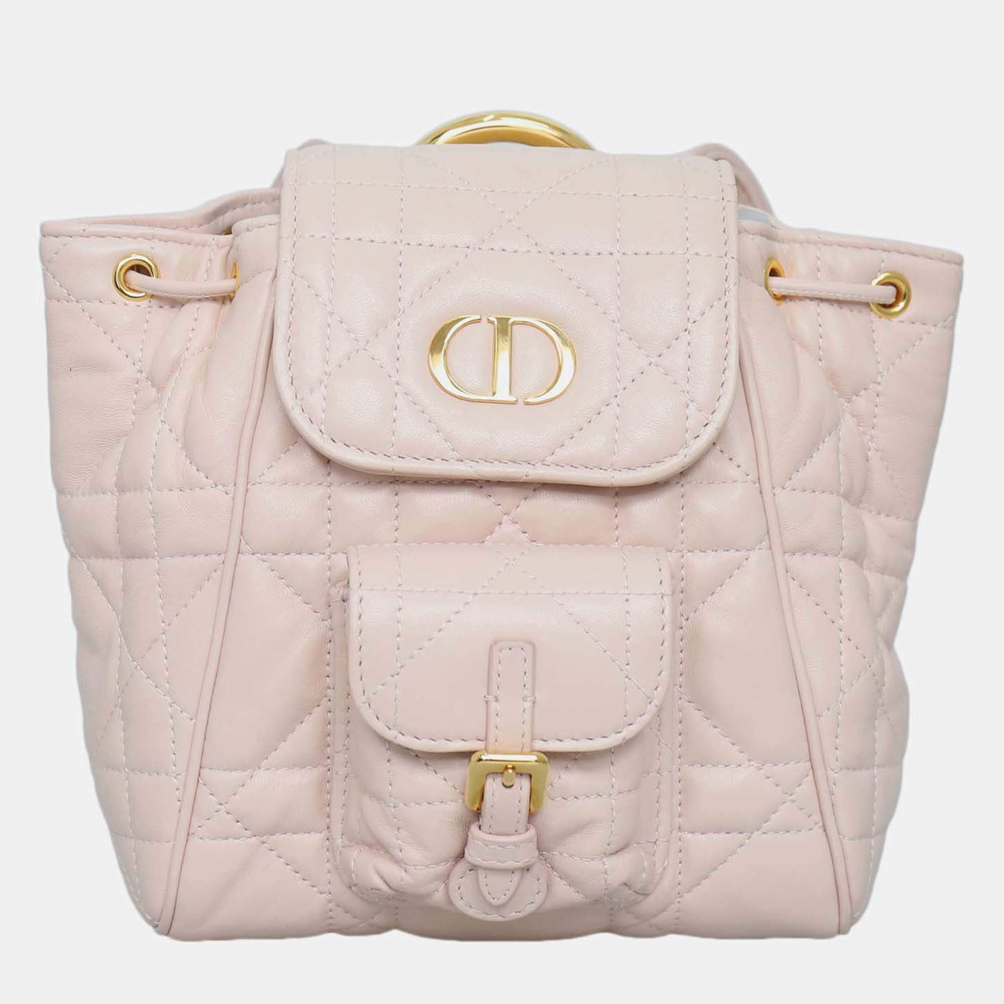 Pre Owned Christian Dior Caro Small Powder Pink Lambskin Leather Backpack