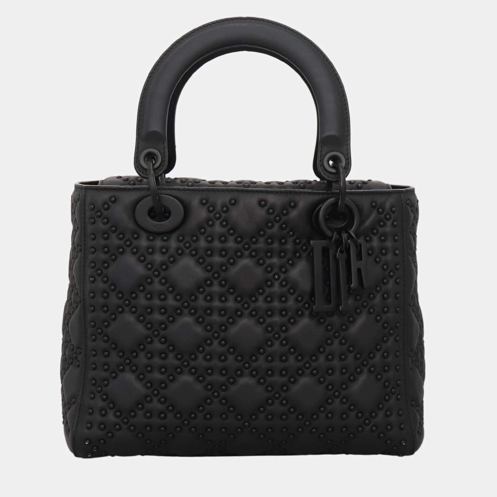 Pre Owned Christian Dior Lady Dior Medium Studded Bag