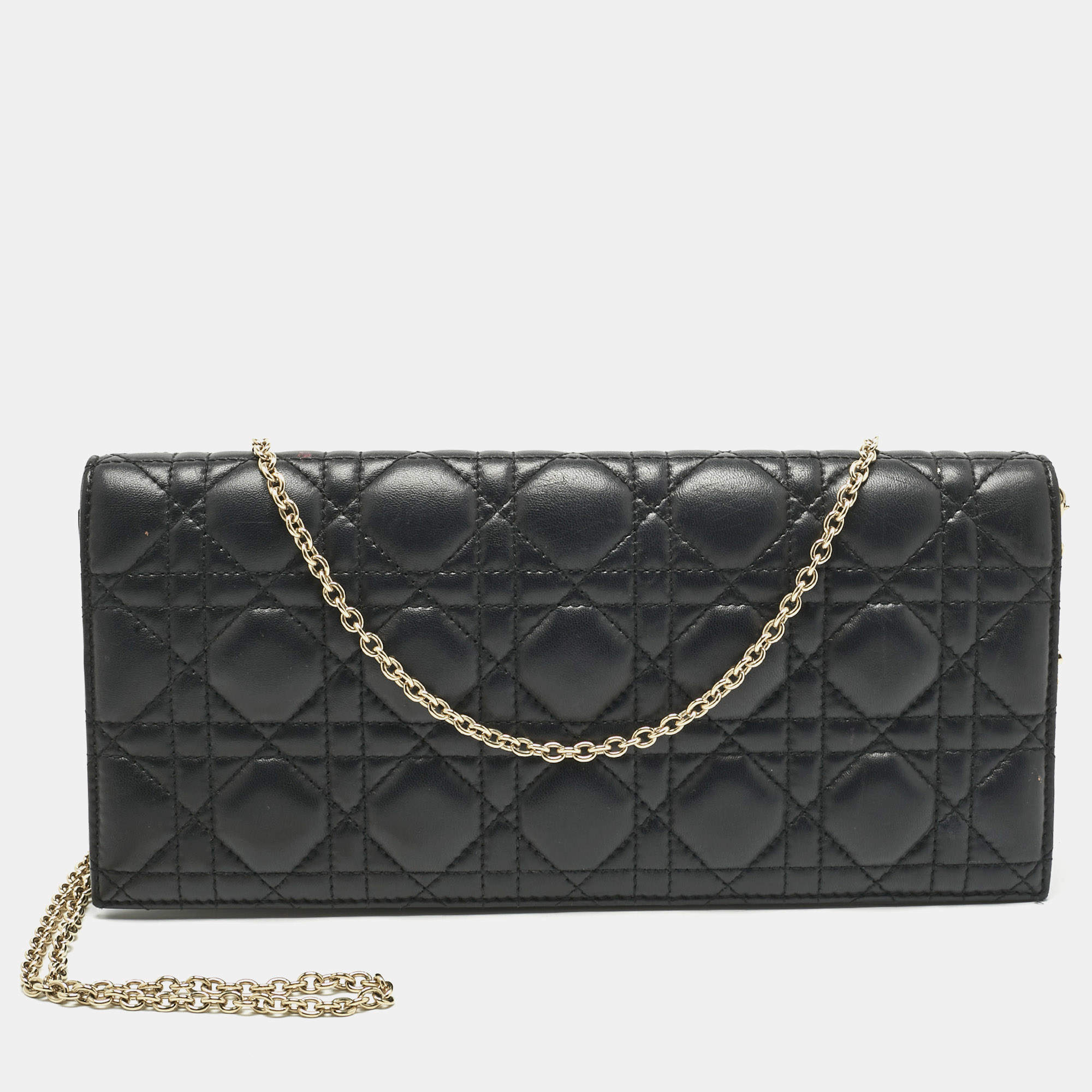 Pre Owned Dior Black Cannage Leather Lady Dior Chain Clutch