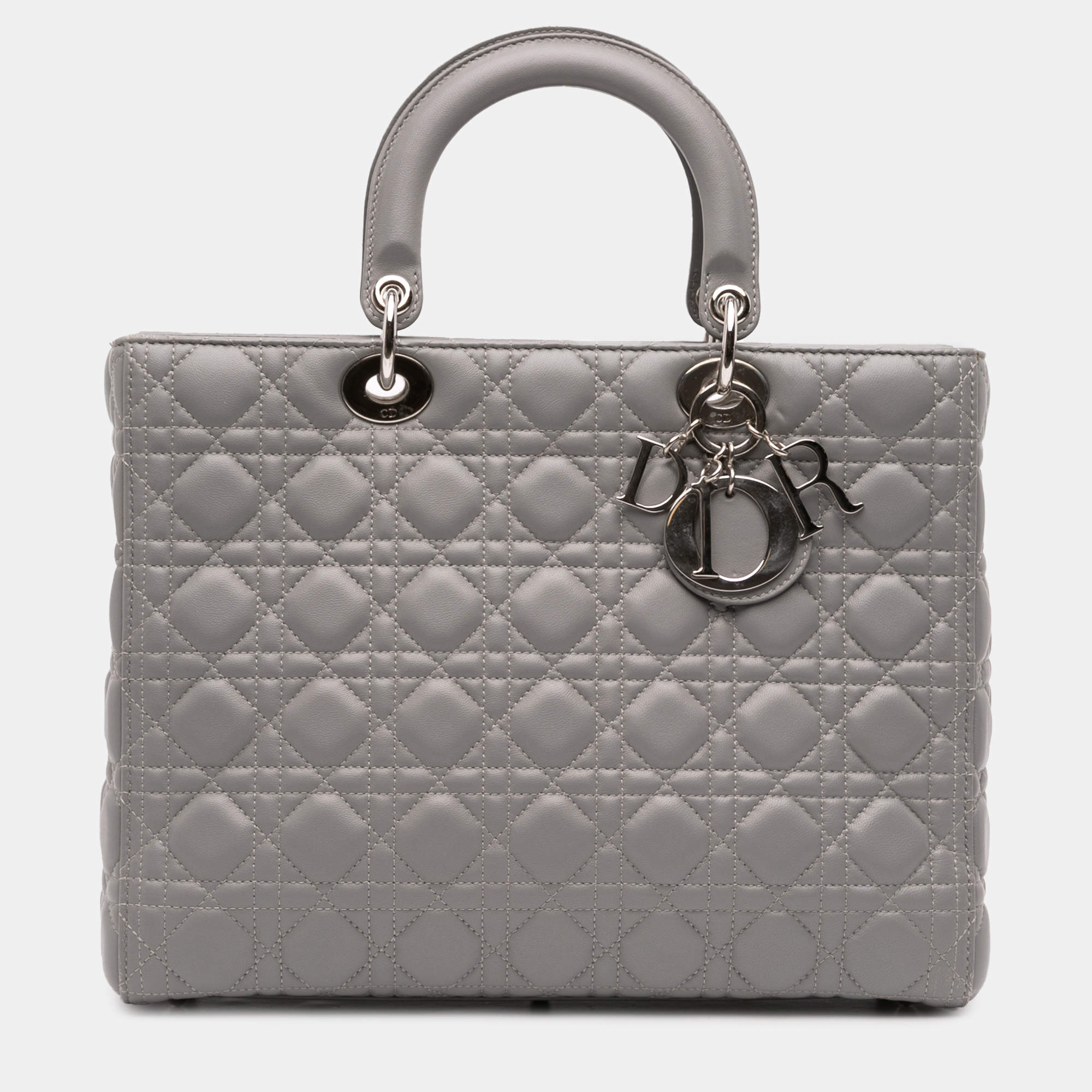 Pre Owned Dior Grey Large Lambskin Cannage Lady Dior