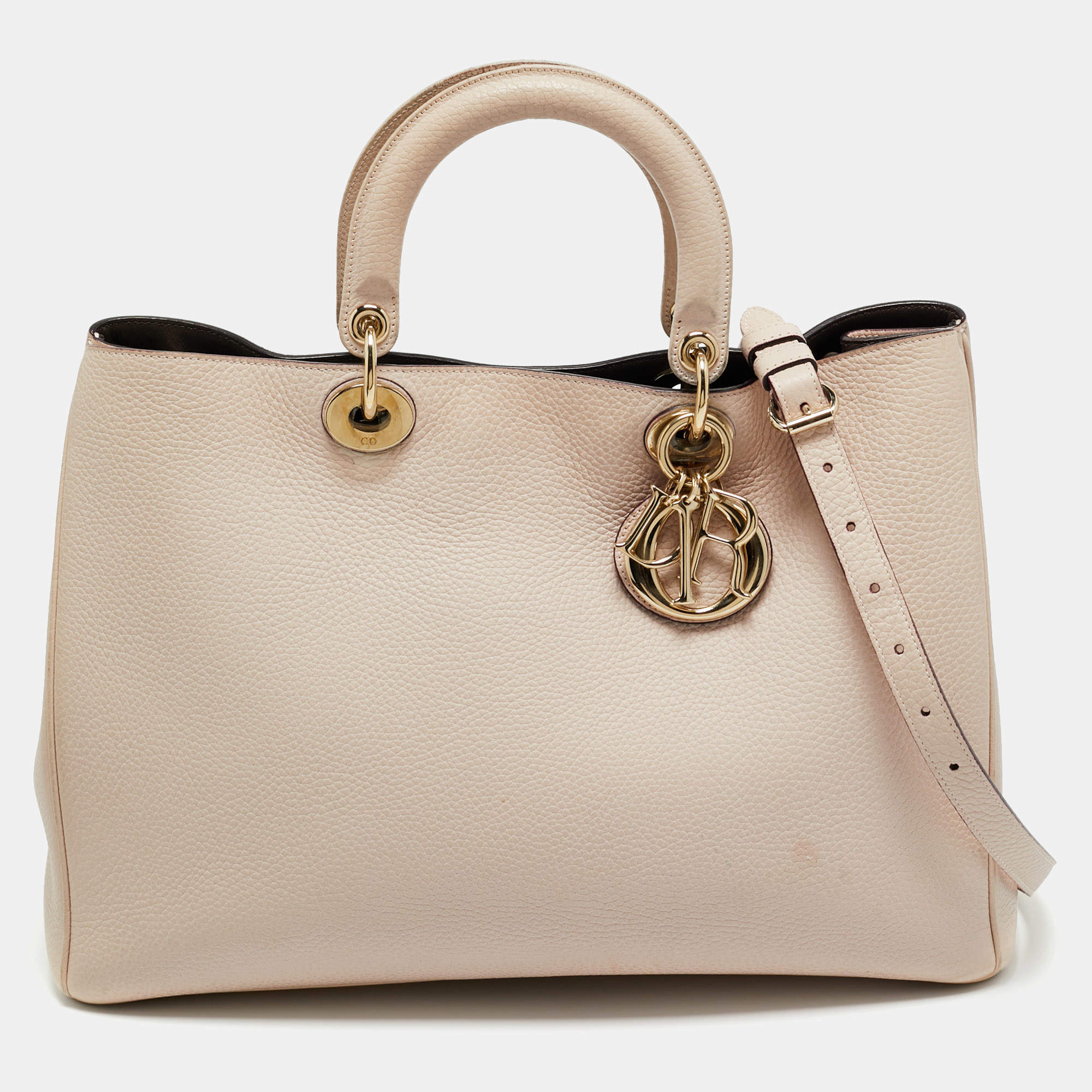 Pre Owned Dior Beige Leather Large Diorissimo Shopper Tote