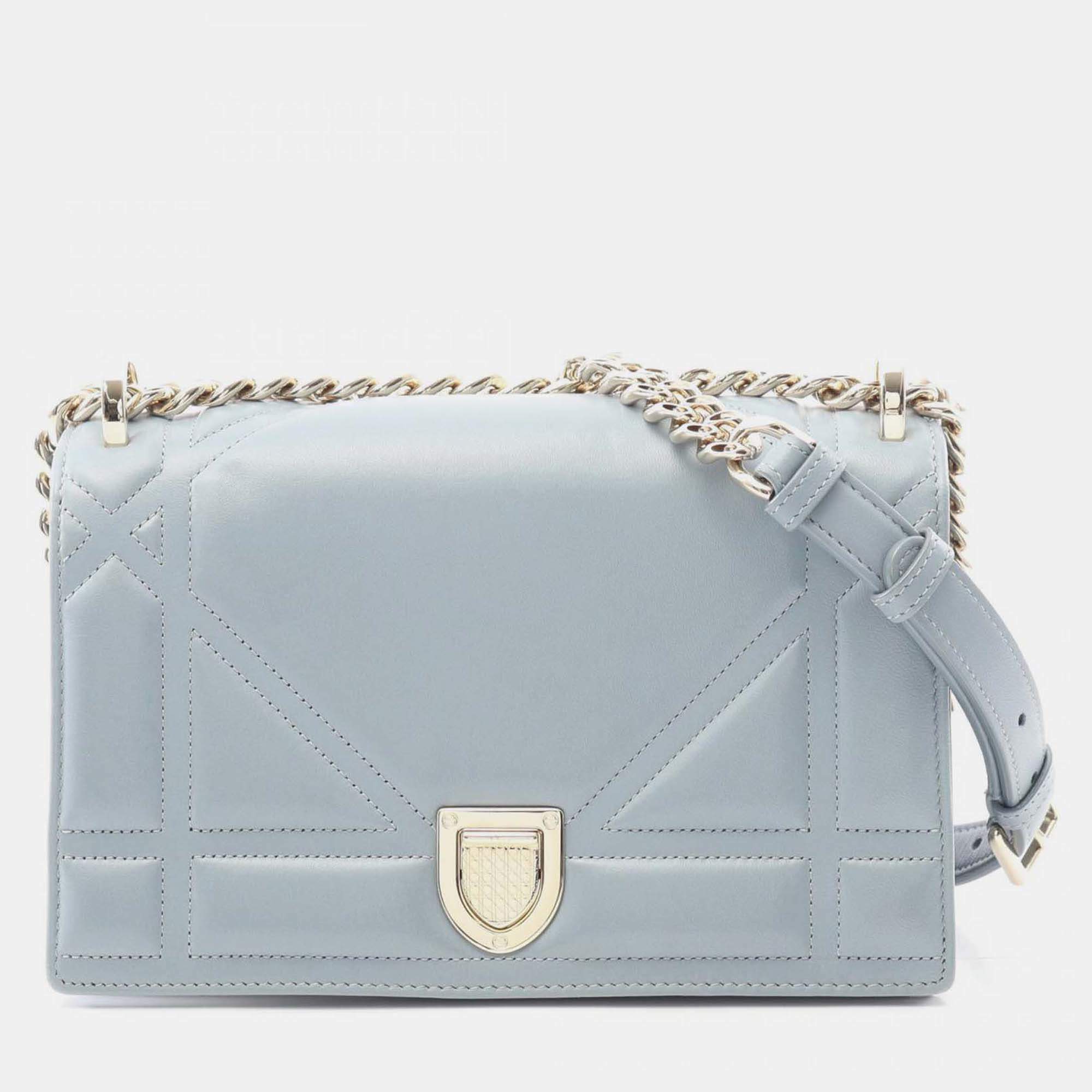 Pre Owned Dior Blue Small Calfskin Diorama Flap