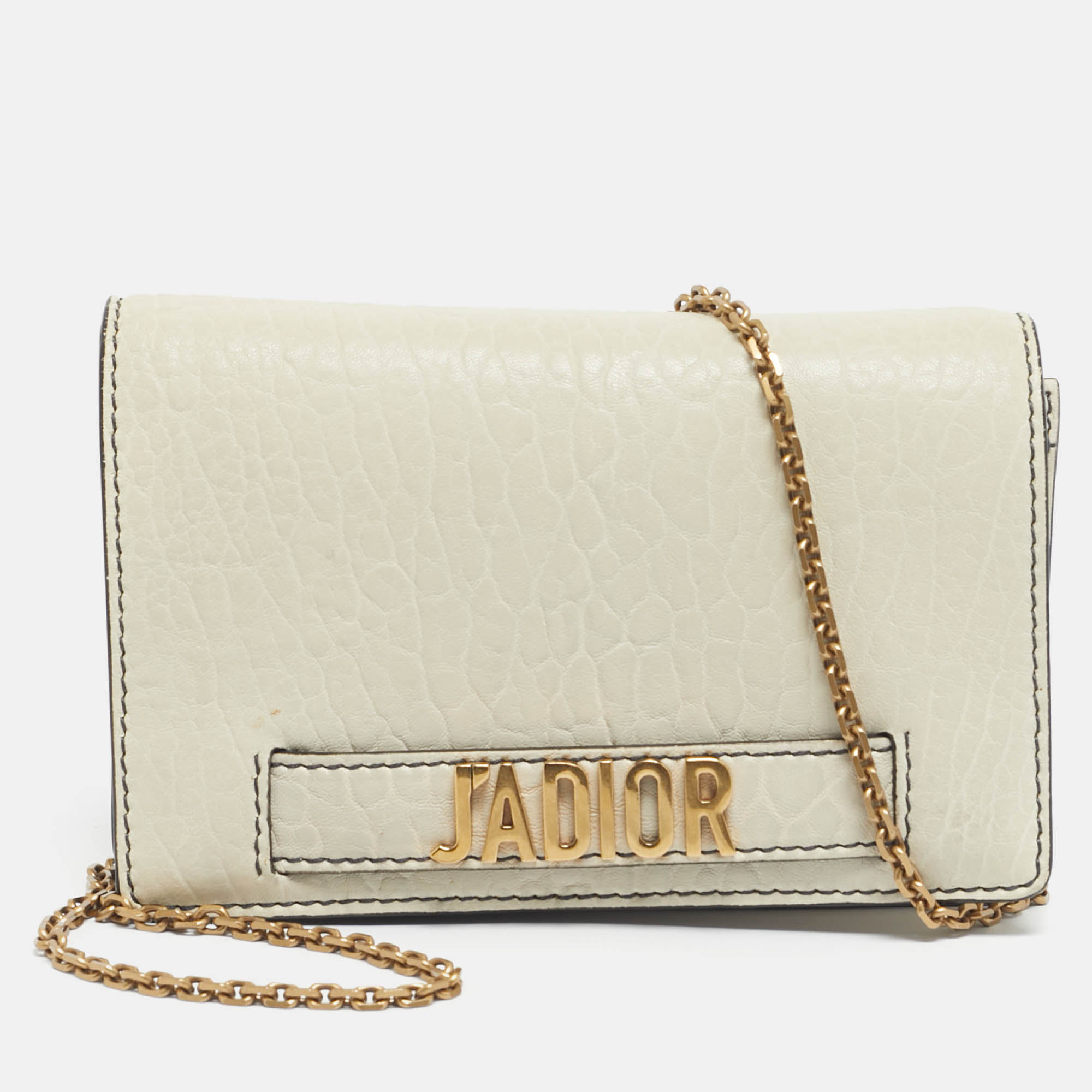 Pre Owned Dior Off -White Leather J'adior Wallet on Chain