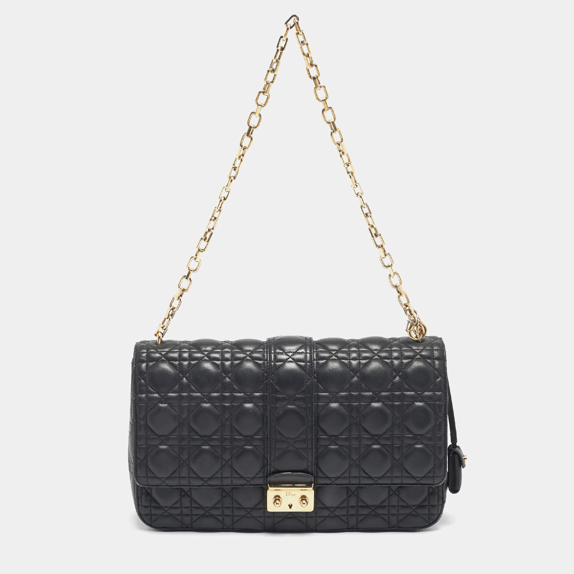 Pre Owned Dior Black Cannage Leather Large Miss Dior Shoulder Bag