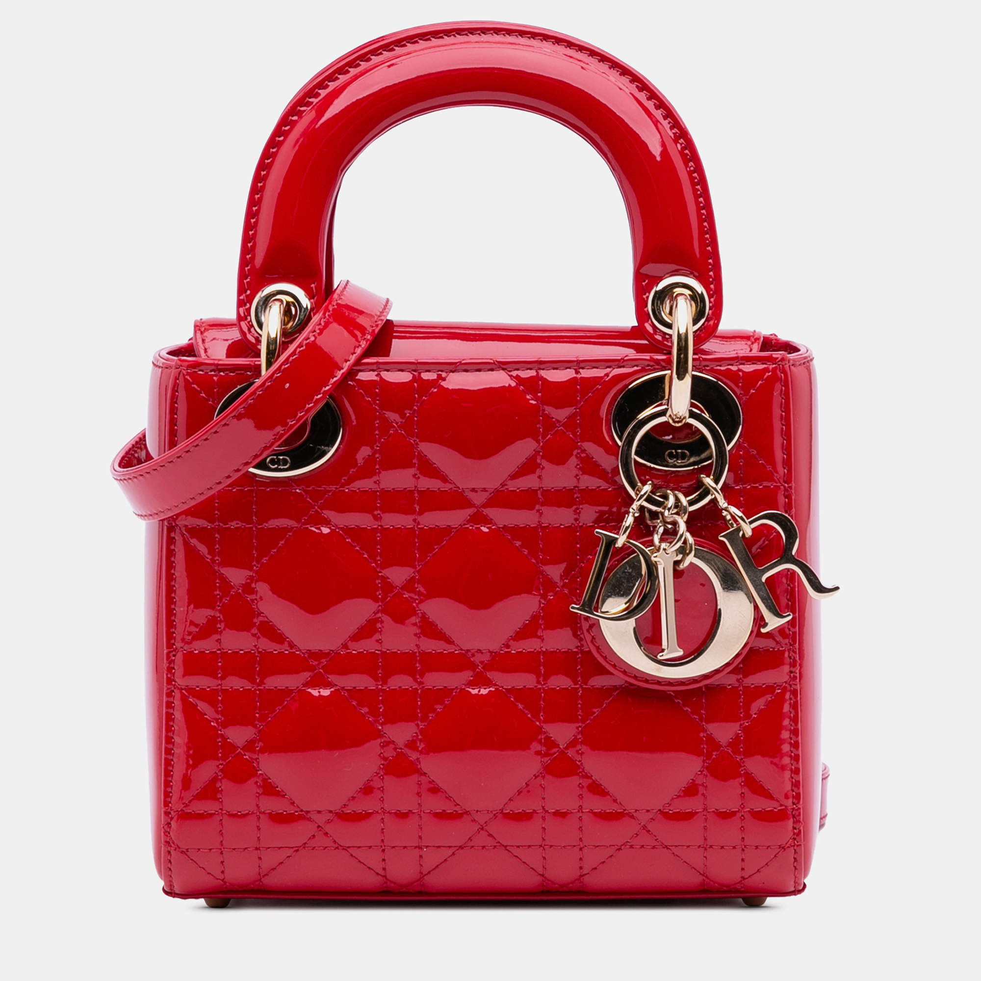 Pre Owned Dior Red Mini Patent Cannage Lady Dior