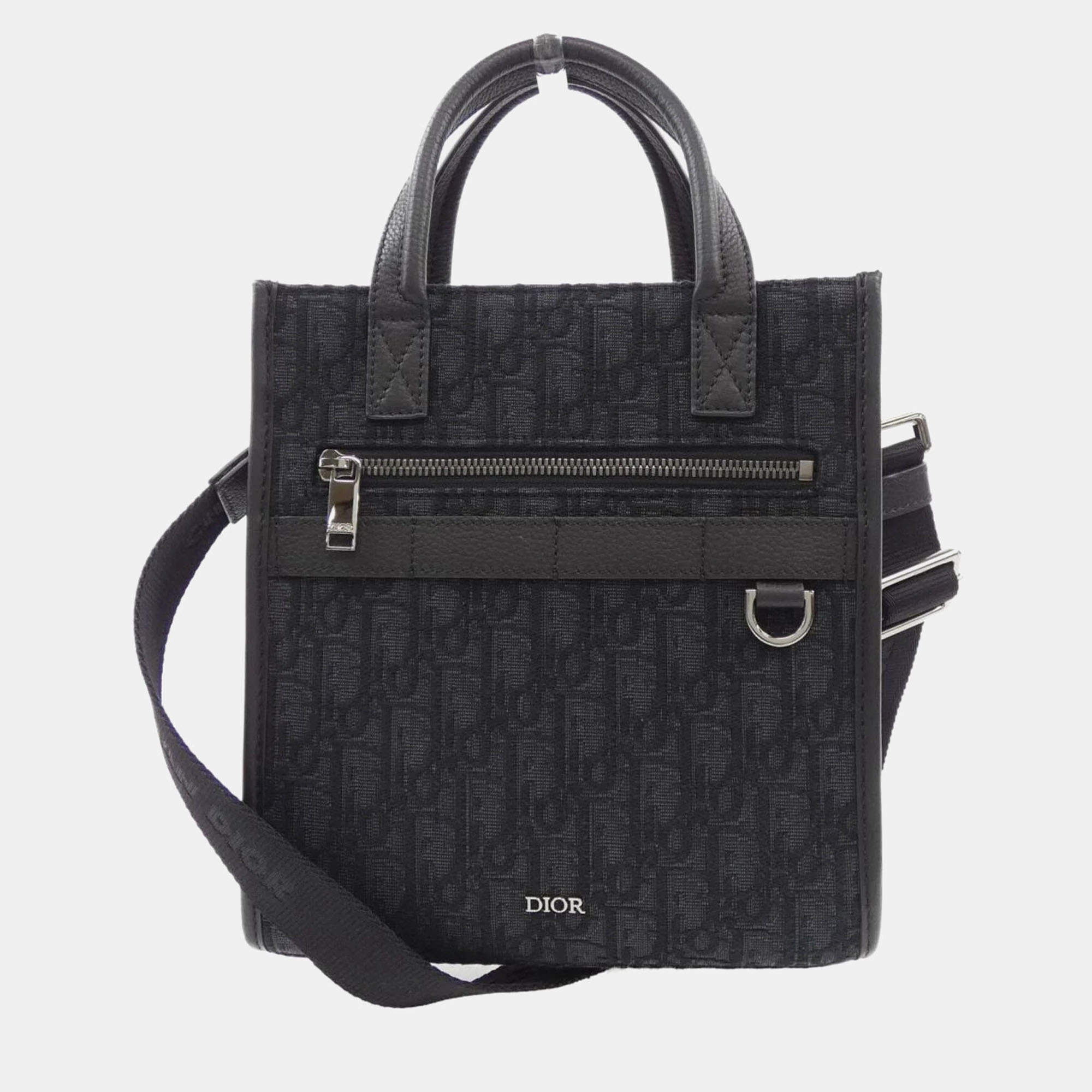 Pre Owned Christian Dior Safari North South Black Oblique Canvas Handbag 