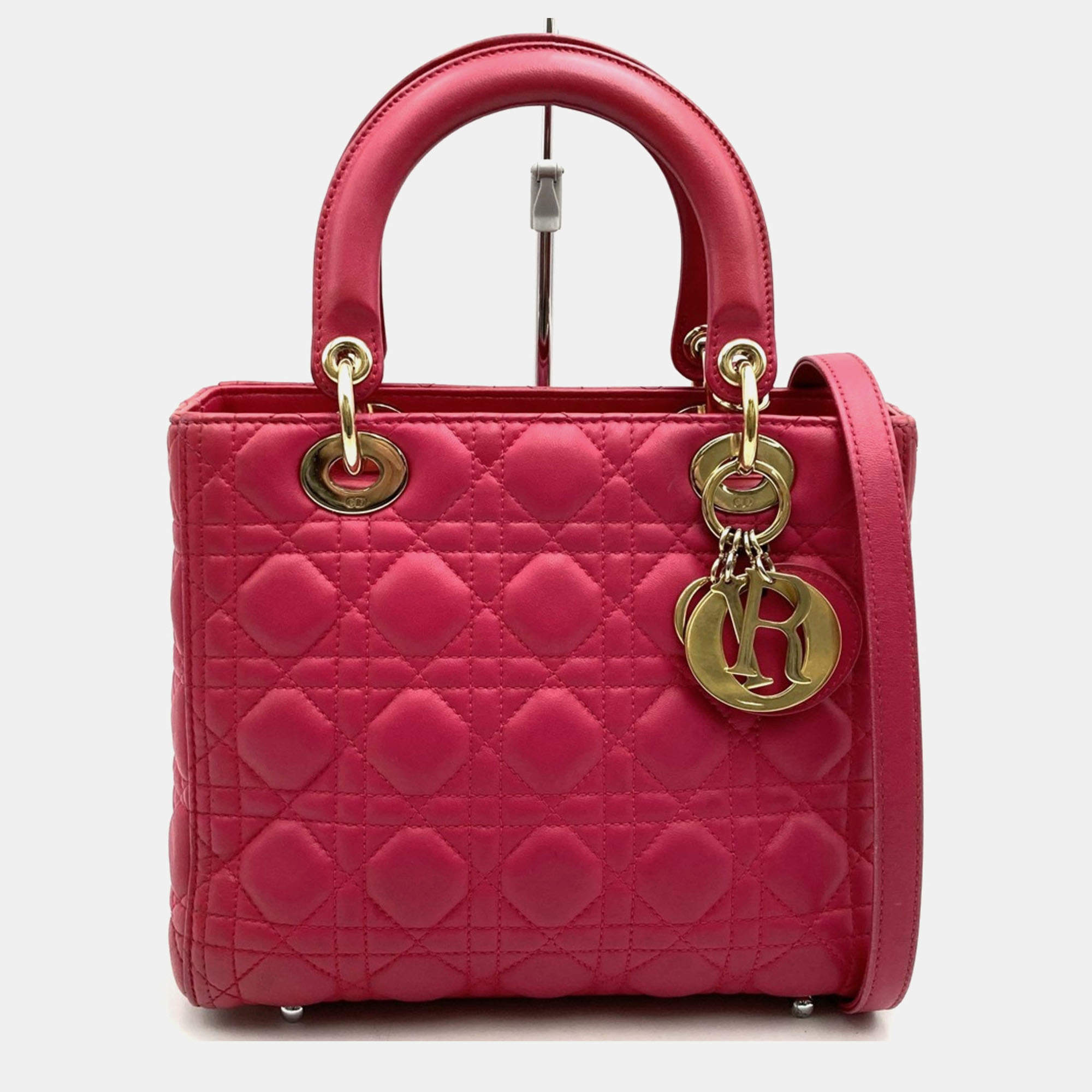 Pre Owned Christian Dior Lady Medium Pink Leather Handbag