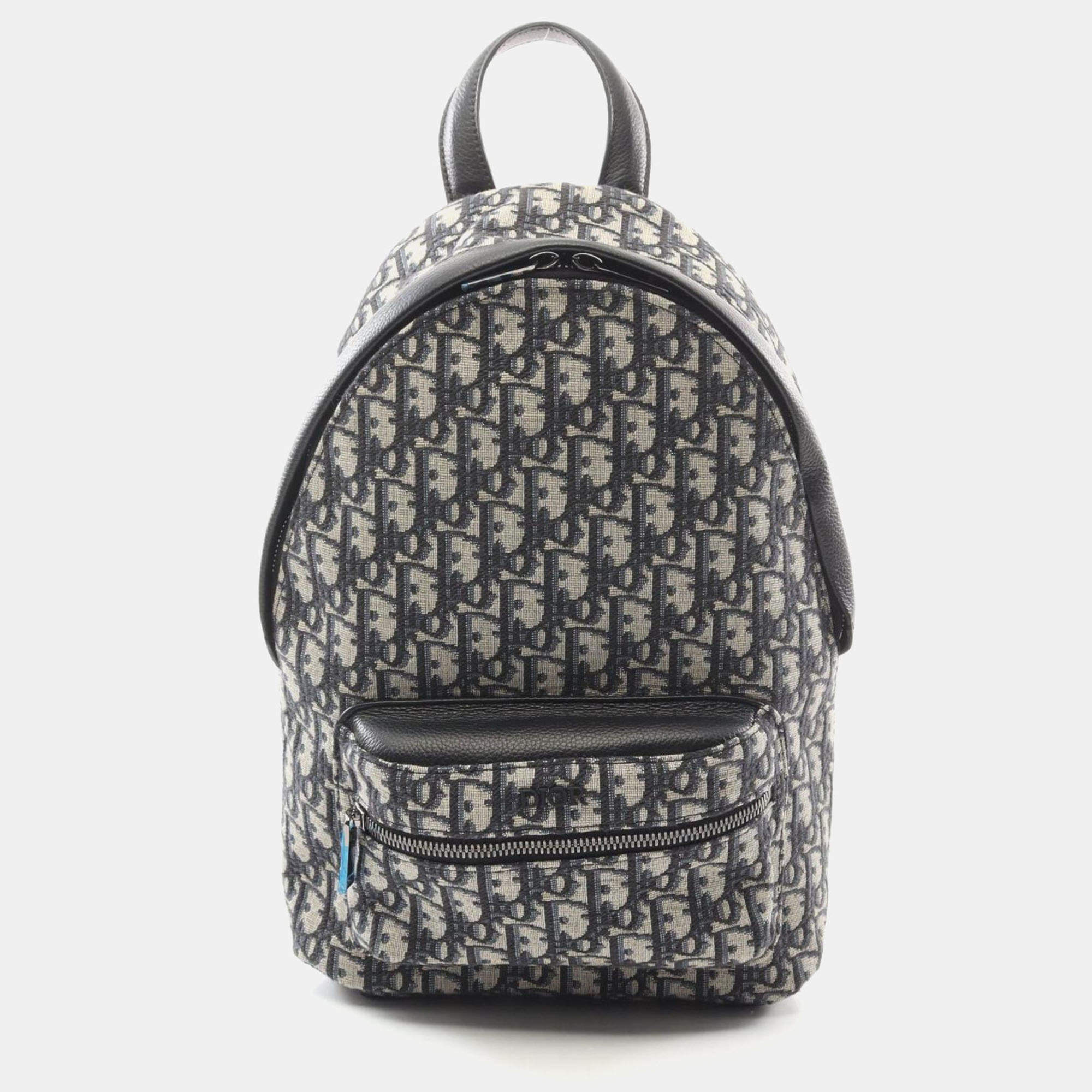 Christian Dior Rider Beige Navy Black Canvas Leather Backpack