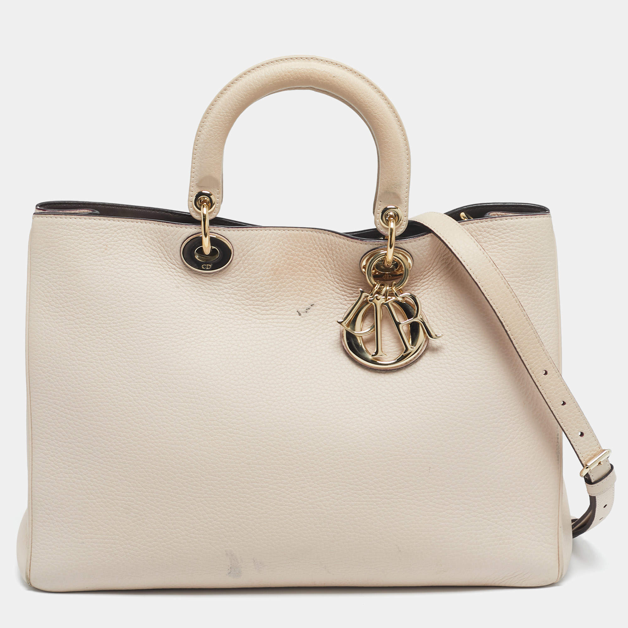 Pre Owned Dior Beige Leather Large Diorissimo Shopper Tote