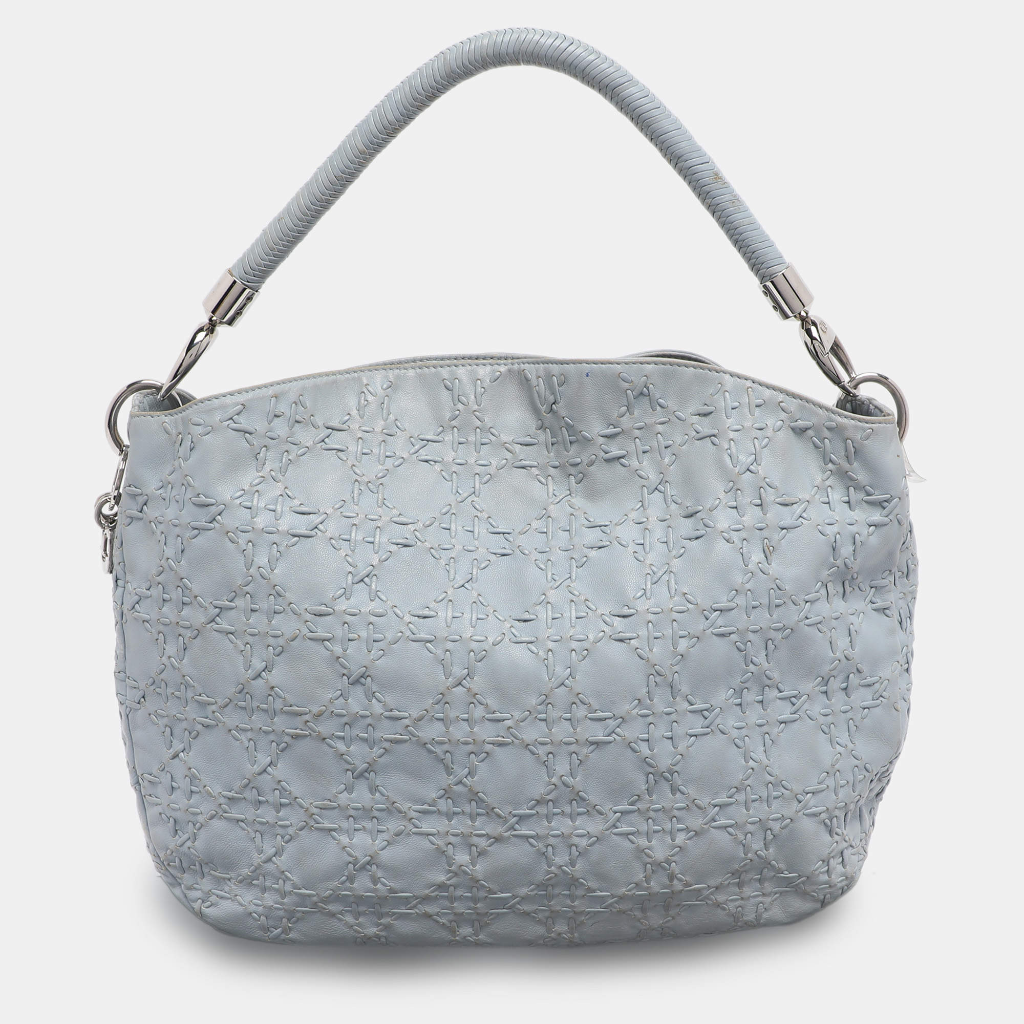 Pre Owned Dior Light Blue Cannage Stitched Leather Lady Dior Hobo