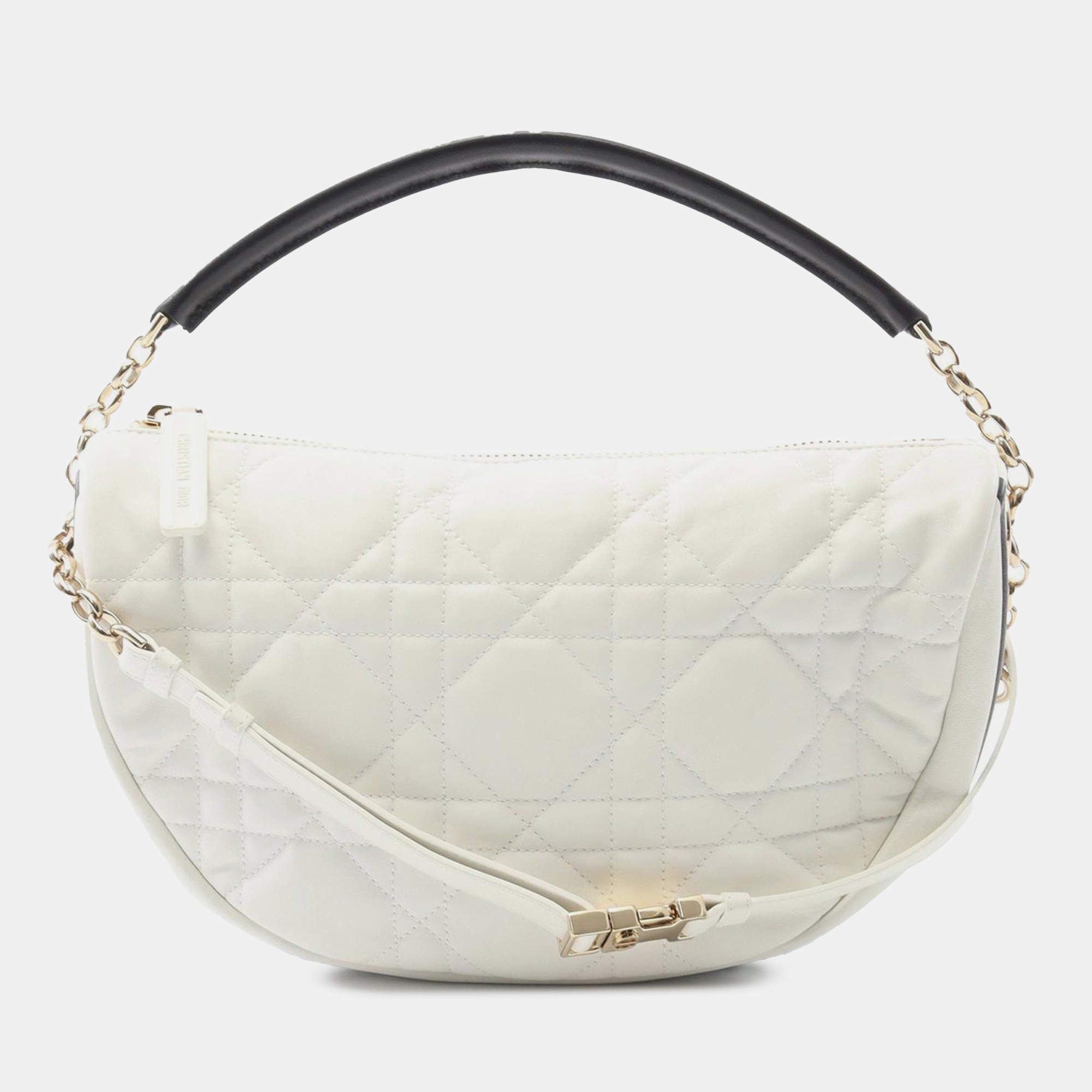 Pre Owned Dior White Medium Lambskin Cannage Dior Vibe Hobo