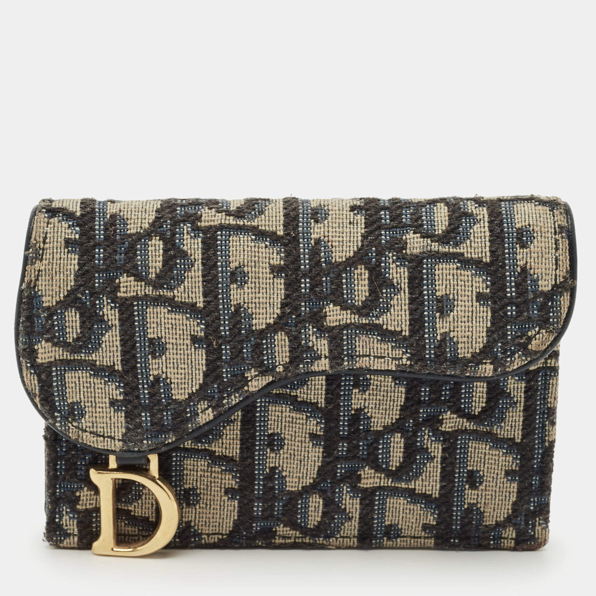 مملوكة مسبقًا Dior Blue Oblique Canvas Saddle Bloom Card Holder