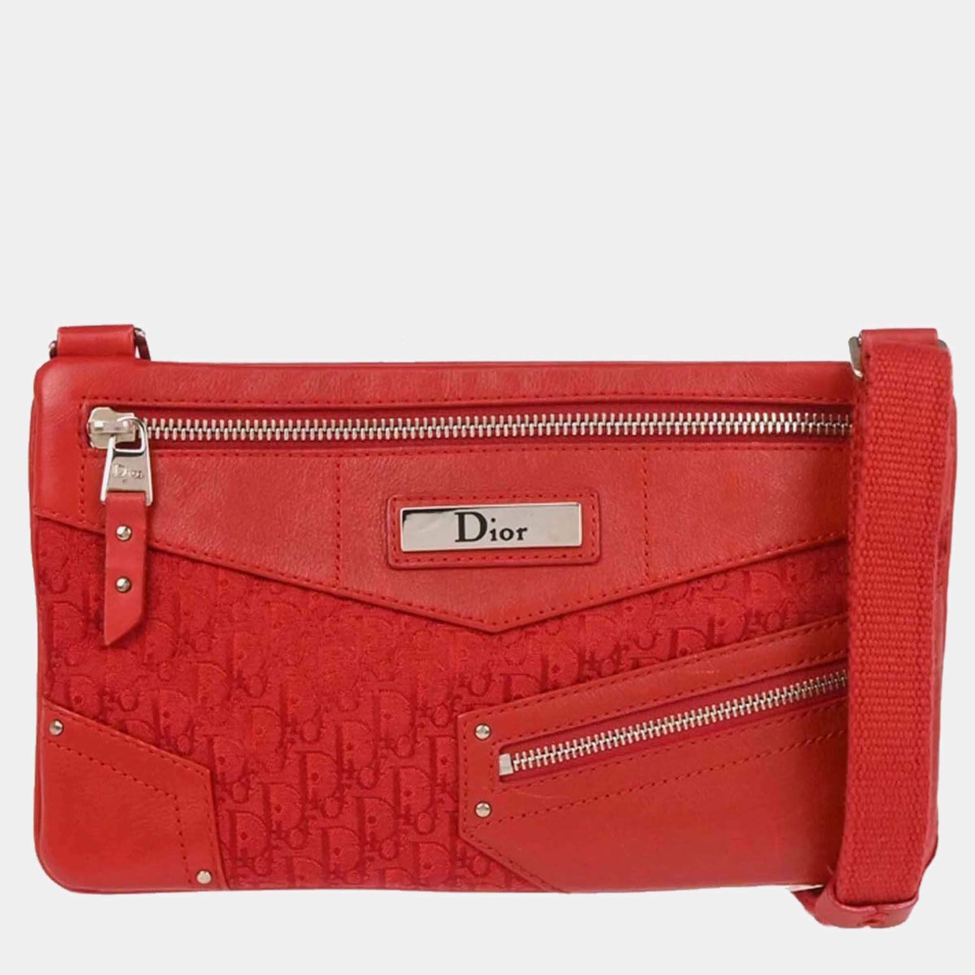 Pre Owned Christian Dior Trotter Red Canvas Shoulder Bag