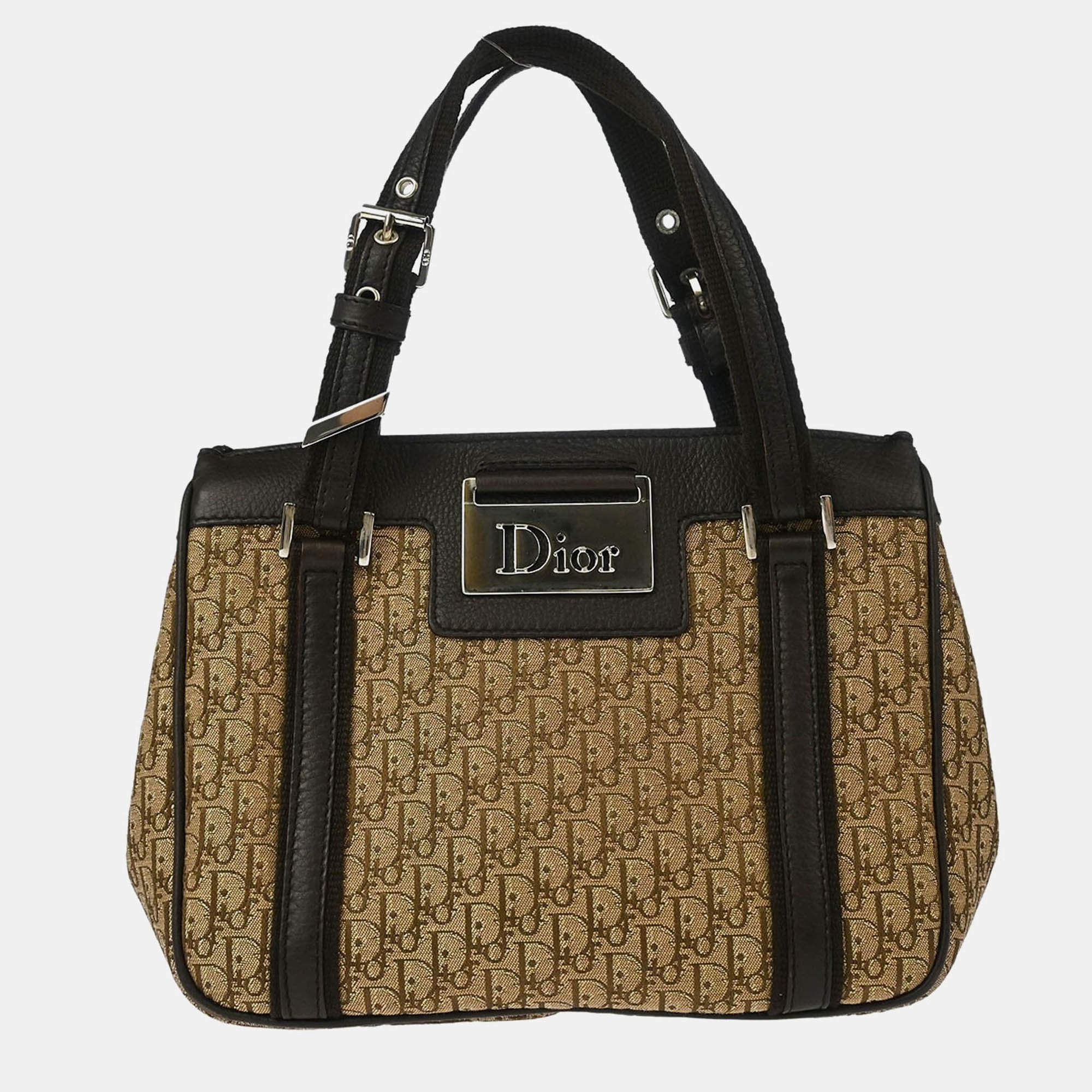 Pre Owned Dior Street Chic Trotter Beige/Brown Canvas Shoulder Bag