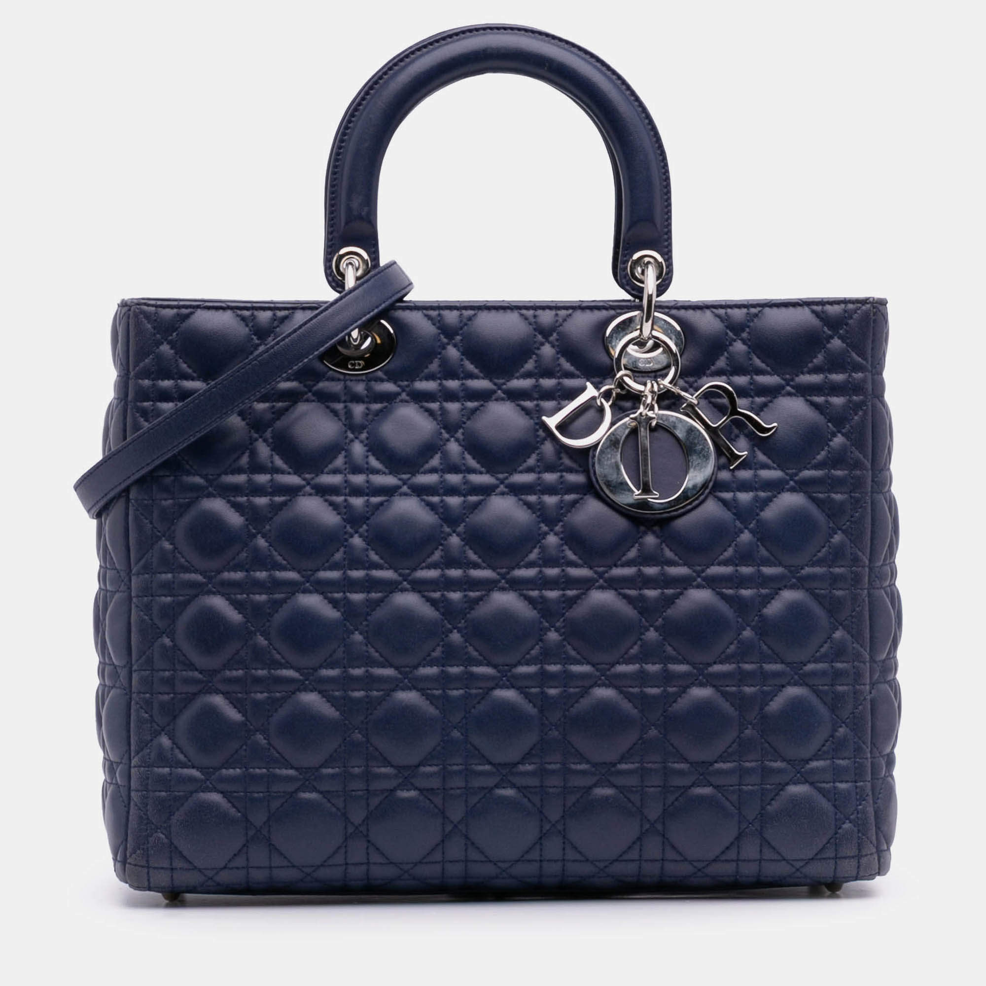Pre Owned Dior Blue Large Lambskin Cannage Lady Dior