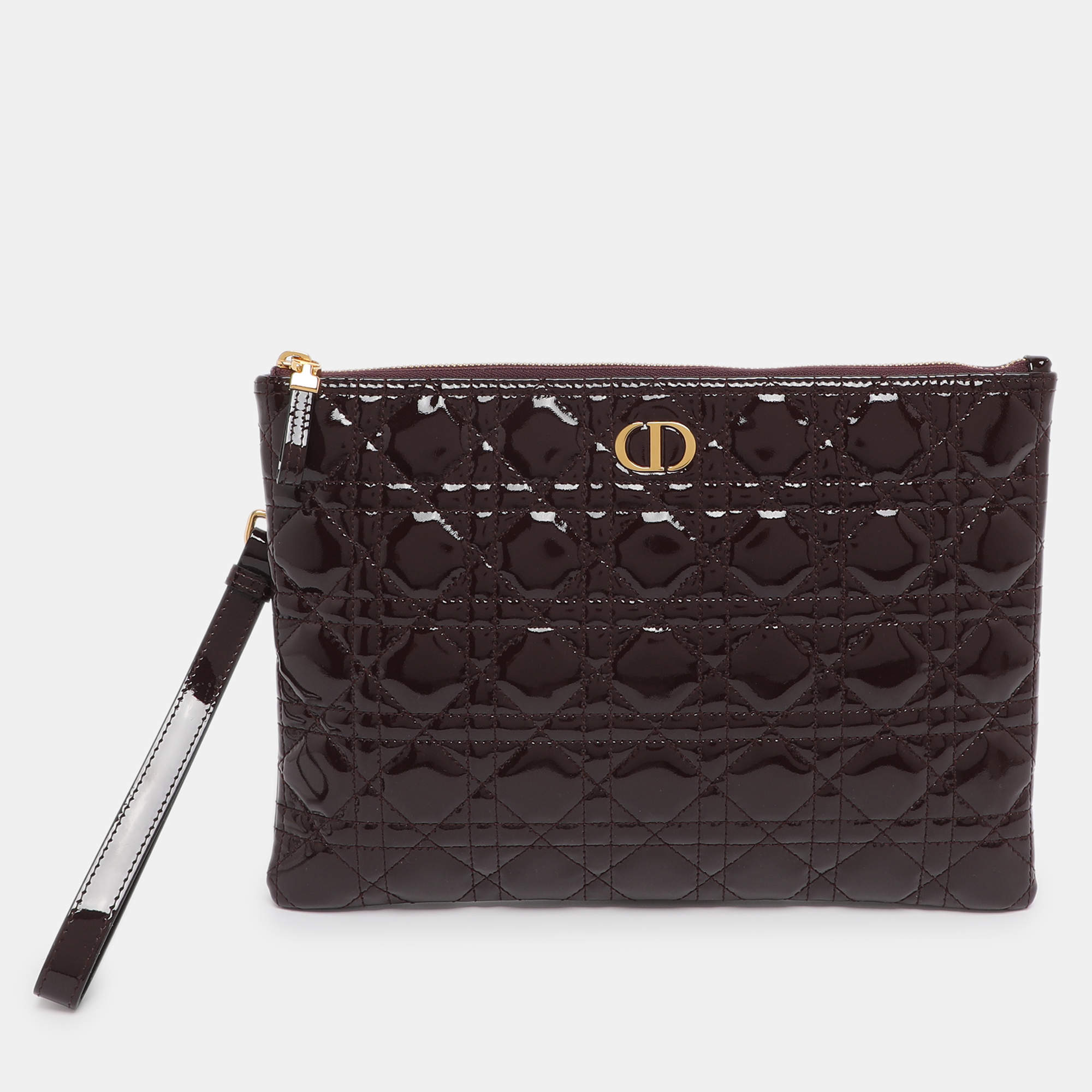 Pre Owned Dior Burgundy Cannage Leather Large Caro Daily Pouch