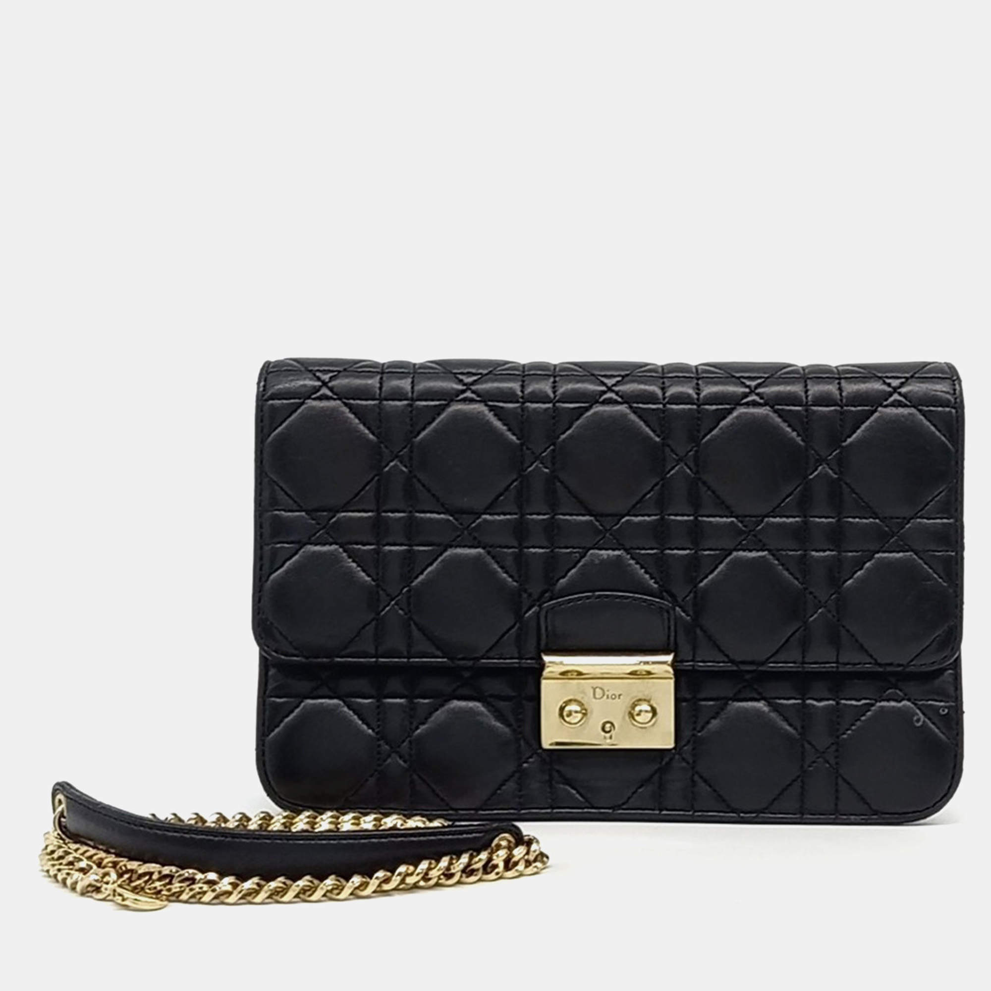 Pre Owned Dior Black Leather Christian Dior Cannage Crossbody Bag