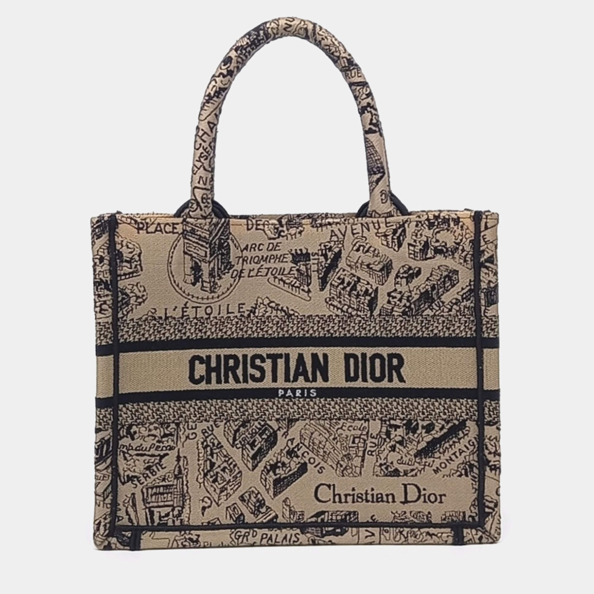 Pre Owned Christian Dior Book Beige/Black Fabric Tote