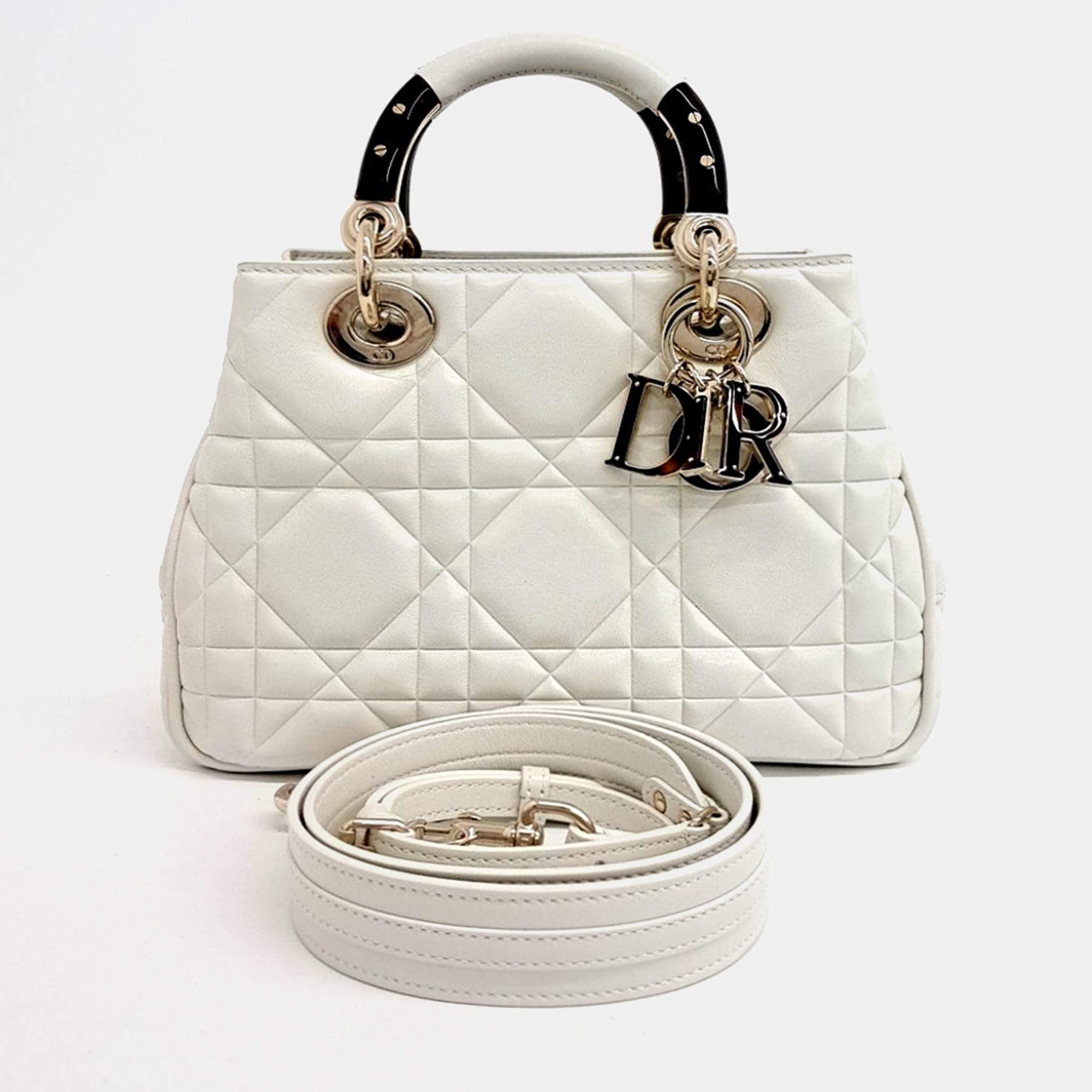 Pre Owned Christian Dior Lady 95.22 White Leather Bag