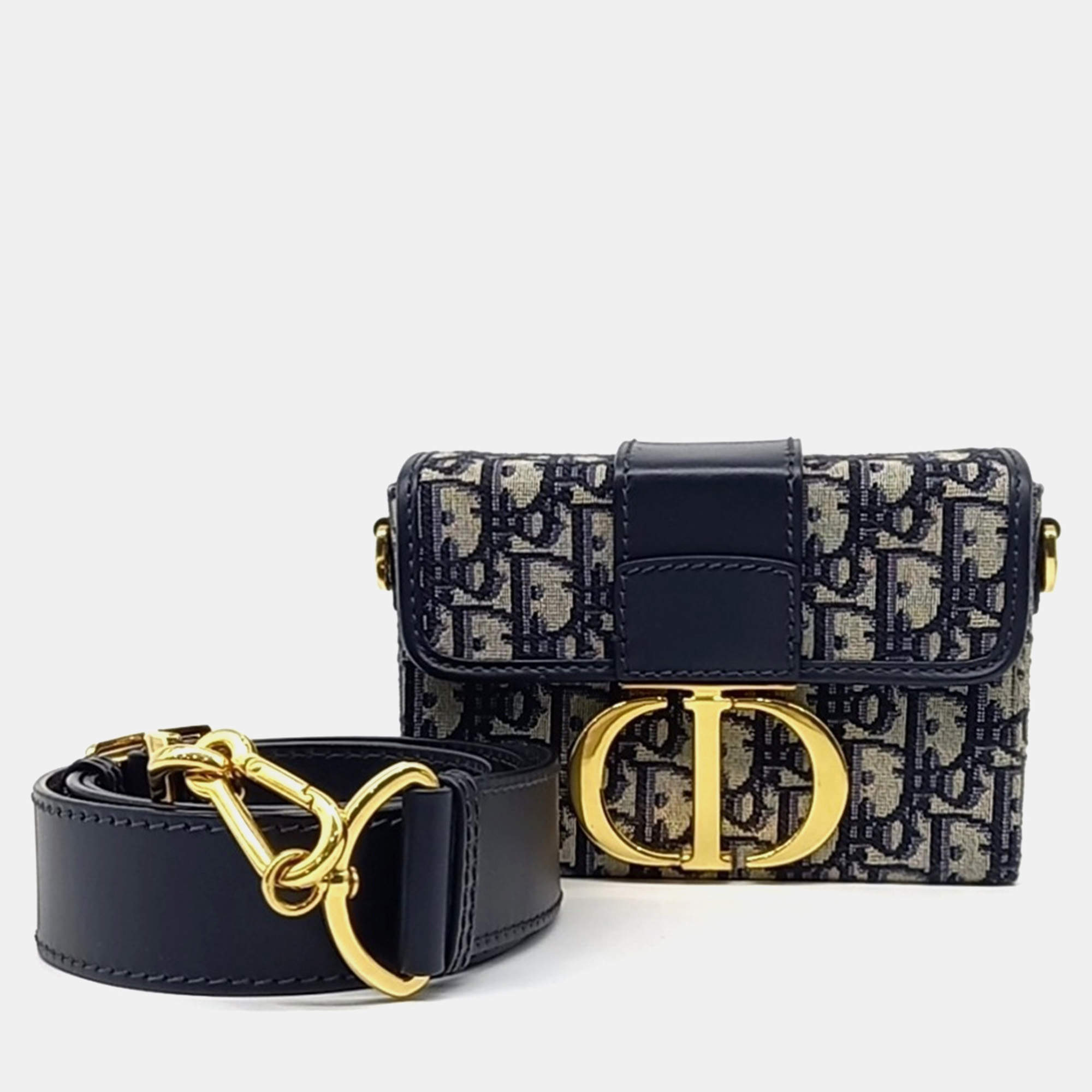 Pre Owned Dior Navy Blue Fabric  Oblique 30 Montaigne Box Bag