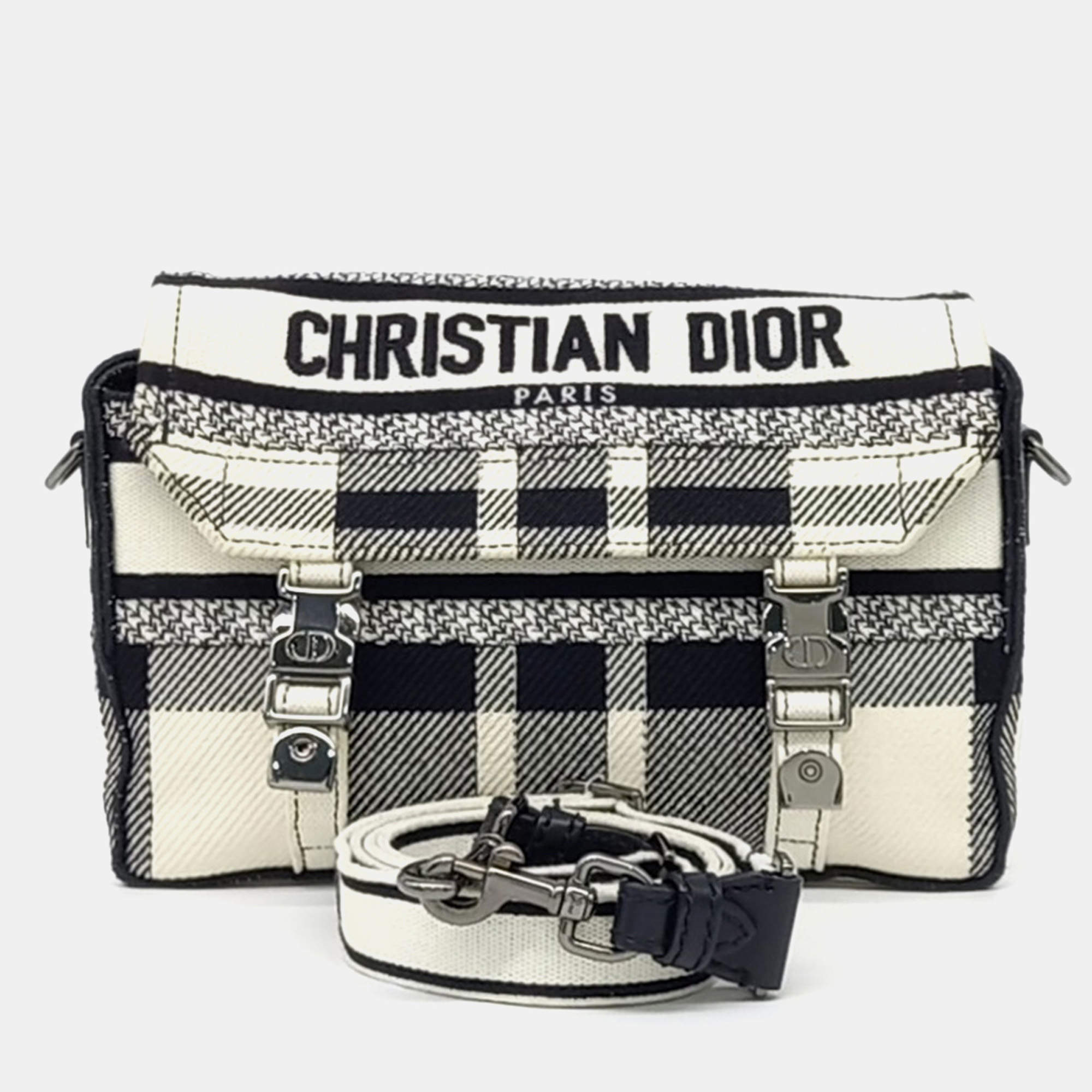 Pre Owned Dior Black White Fabric  Camp Bag Small
