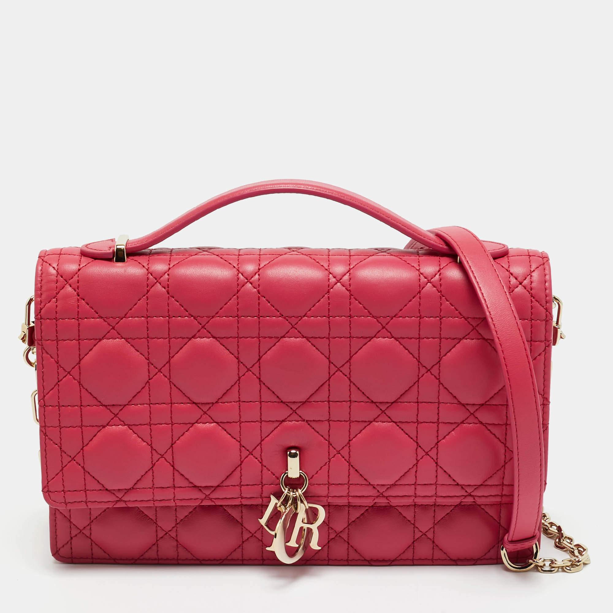 Pre Owned Dior Pink Cannage Leather My Dior Top Handle Bag