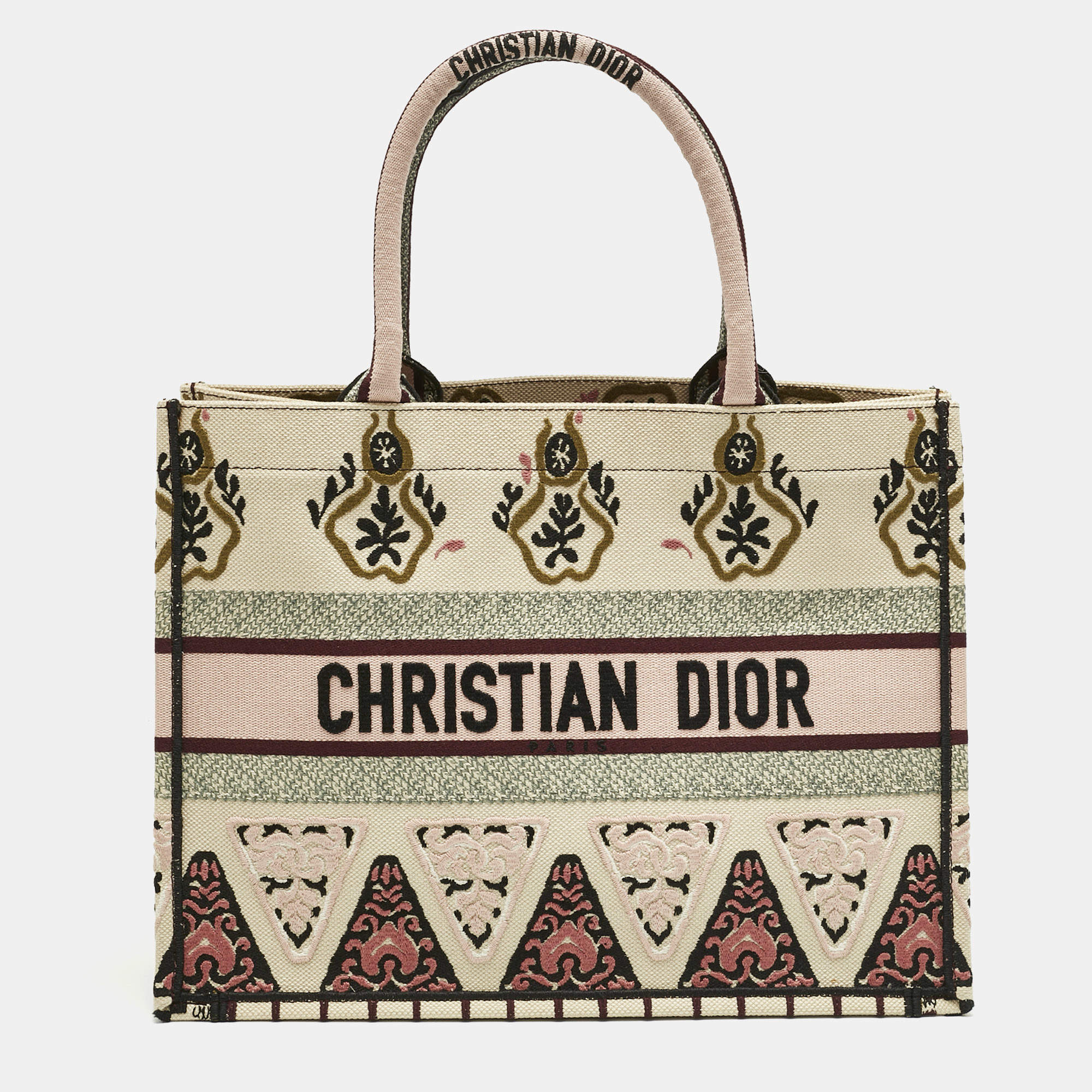 Pre Owned Dior Multicolor Geometric Embroidered Canvas Medium Book Tote 