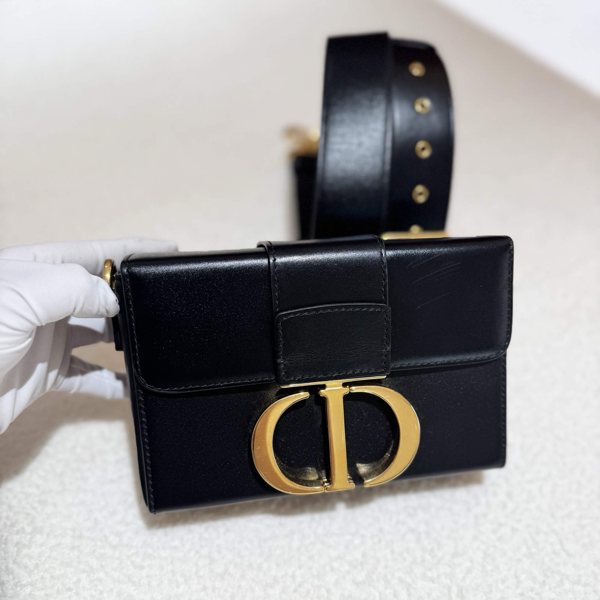 Pre Owned Dior Montaigne Black Leather Shoulder Bag