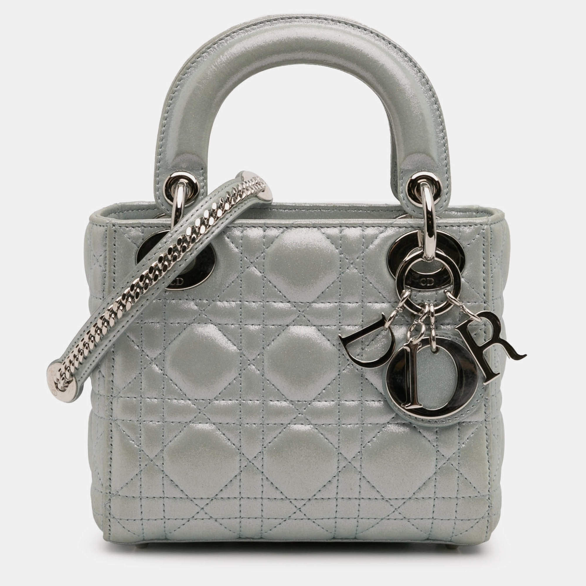 Pre Owned Dior Blue Mini Iridescent Lambskin Cannage Lady Dior