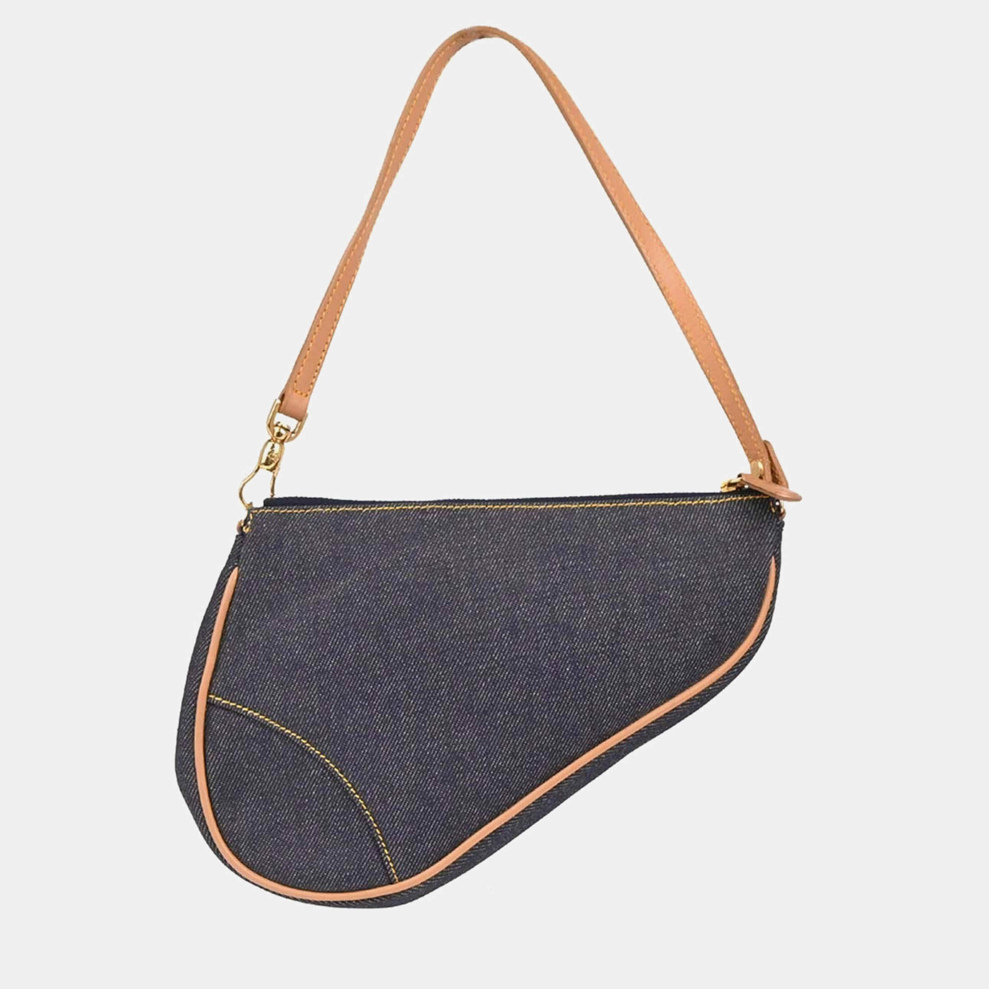 Pre Owned Christian Dior Navy Denim Saddle Handbag