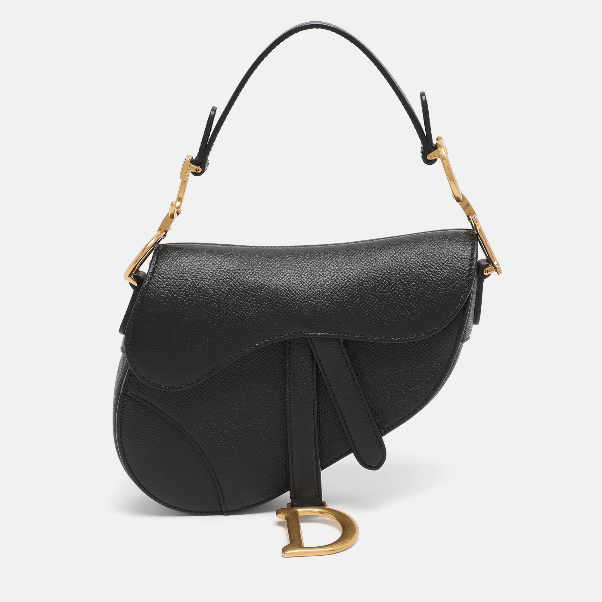 Pre Owned Dior Black Leather Mini Saddle Bag