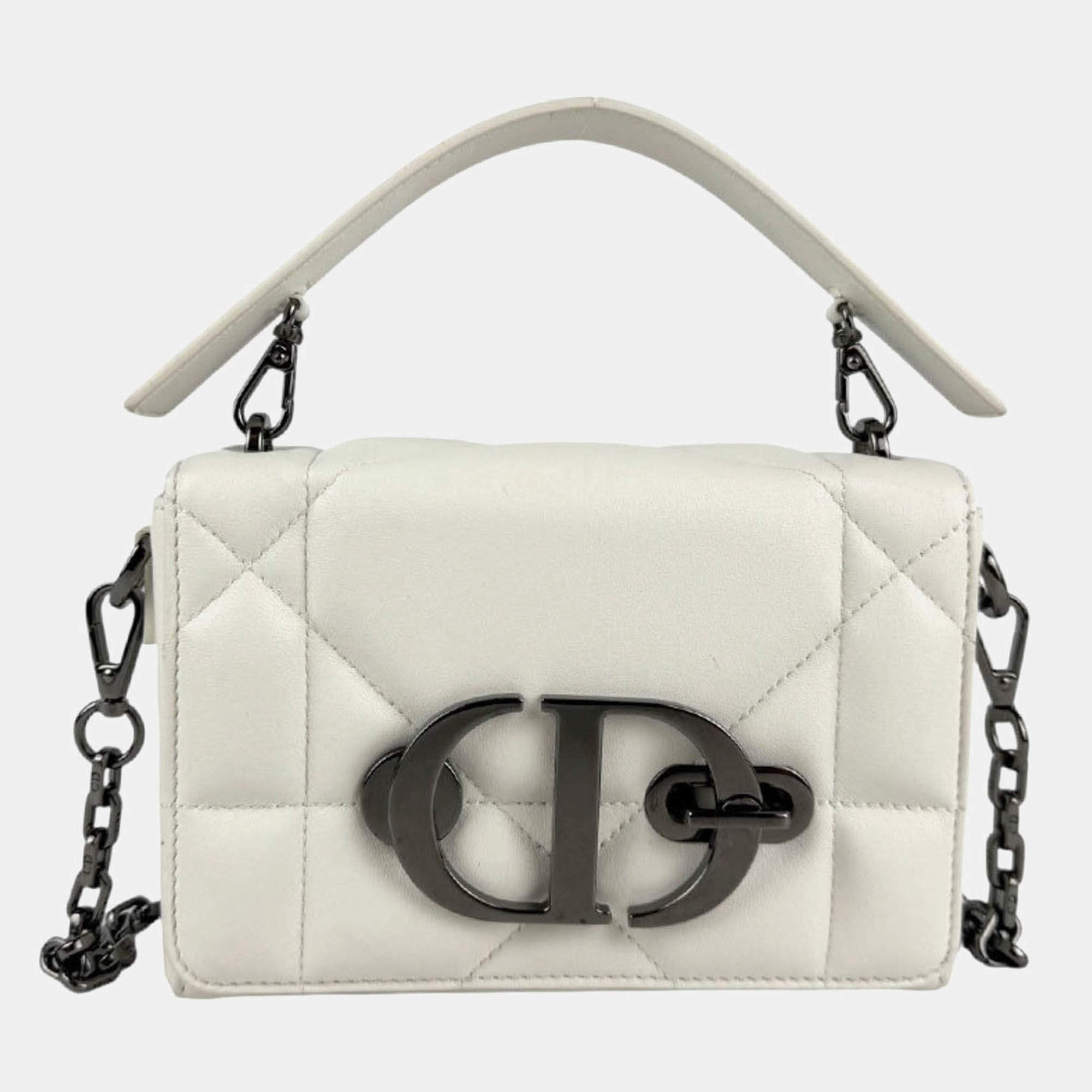 Pre Owned Christian Dior 30 Montaigne Shoulder Bag/Handbag White Leather