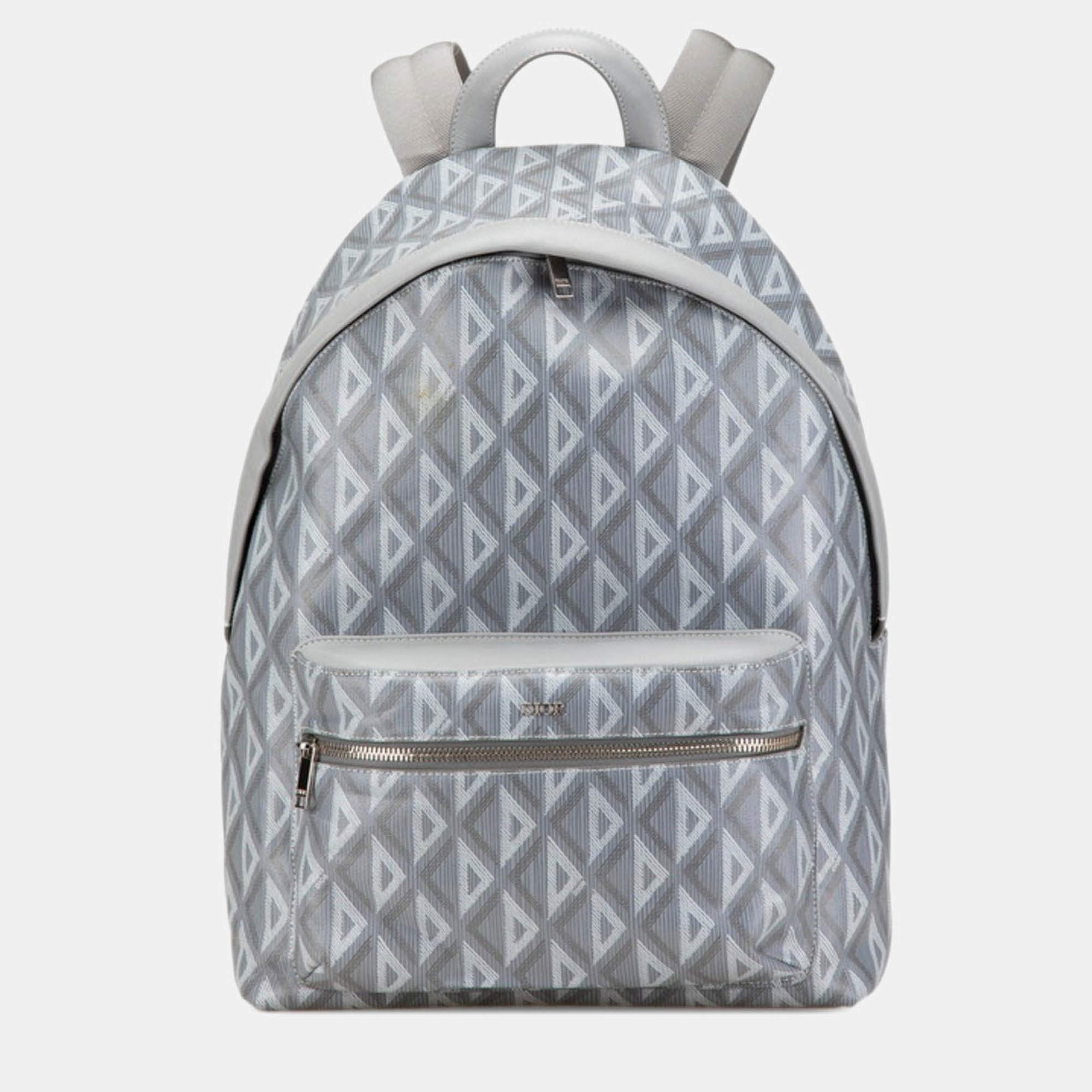 Pre Owned Christian Dior Dior Cd Diamond Hit The Road Backpack Gray Coated Canvas Leather
