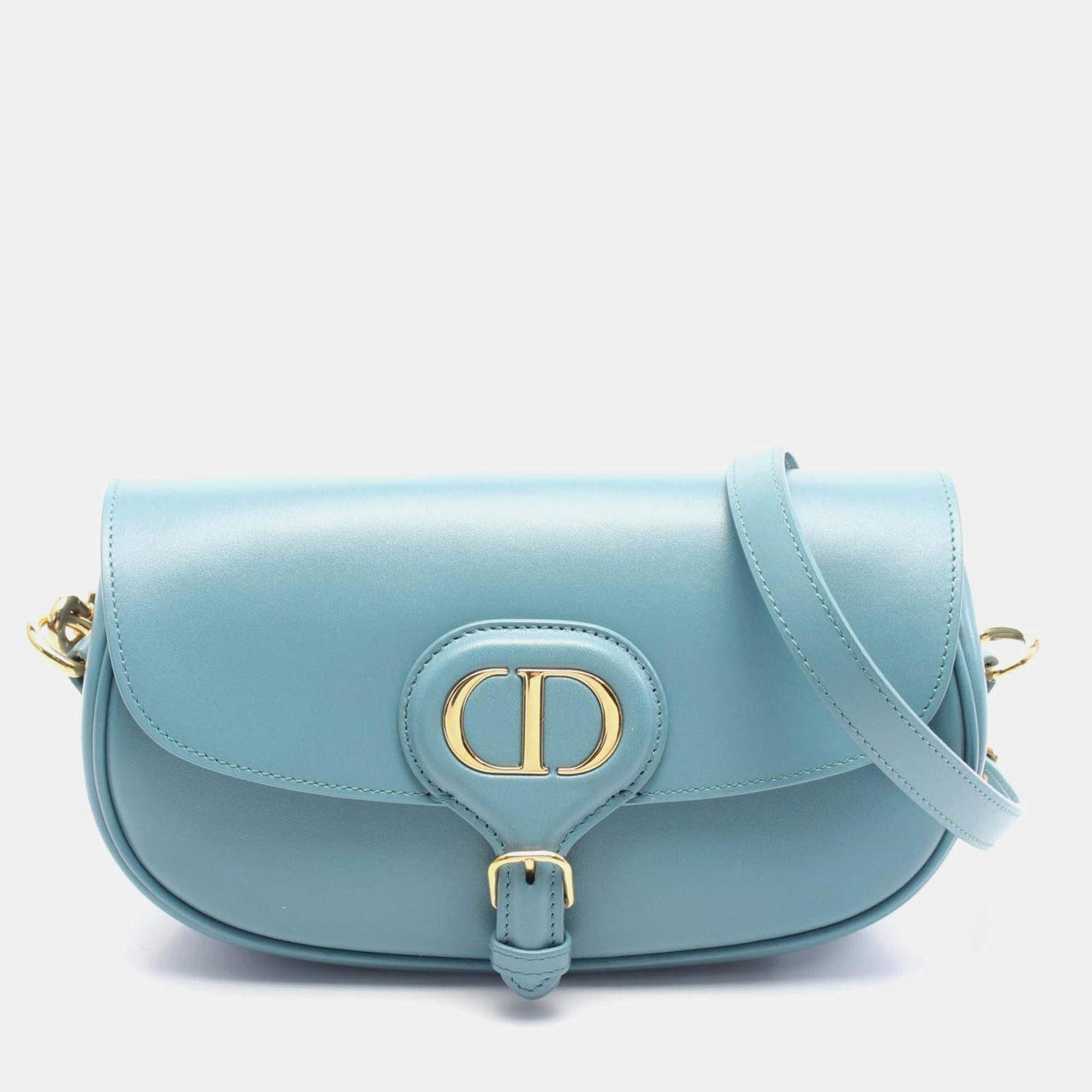 Pre Owned Christian Dior Dior Bobby East-West Shoulder Bag Leather Blue