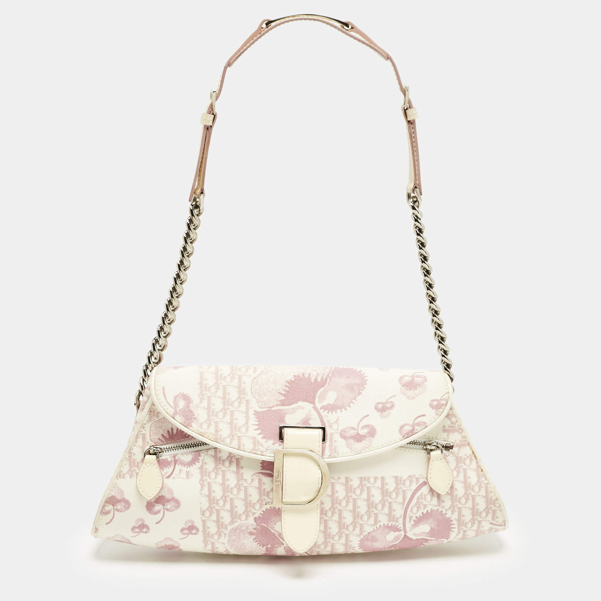 Pre Owned Dior Pink/White Cherry Blossom Print Fabric Shoulder Bag
