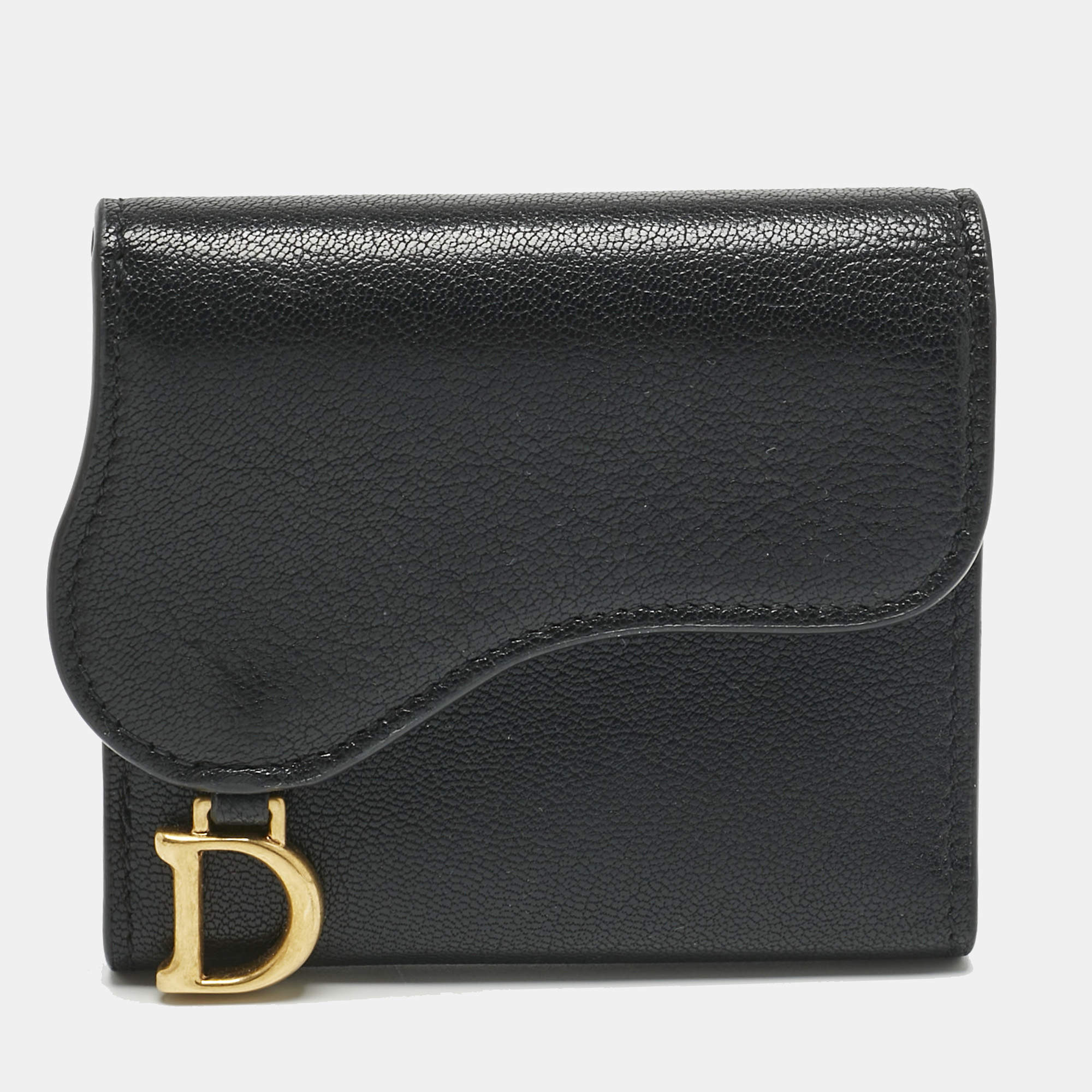 Pre Owned Dior Black Leather Saddle Lotus Wallet