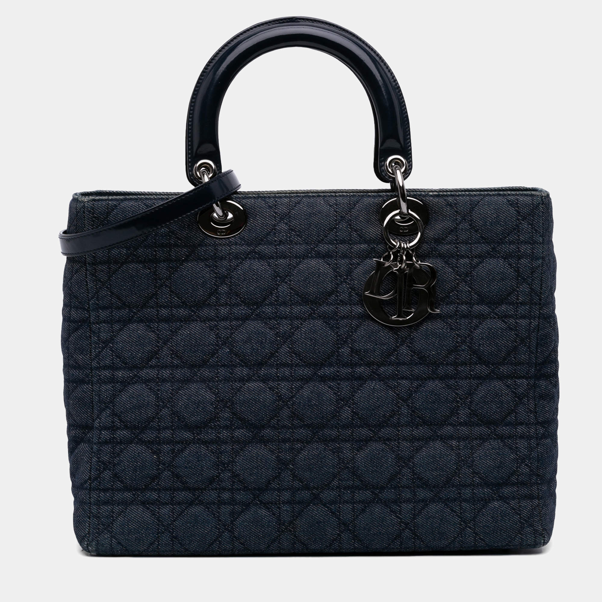 Pre Owned Dior Navy Blue Large Denim Cannage Lady Dior