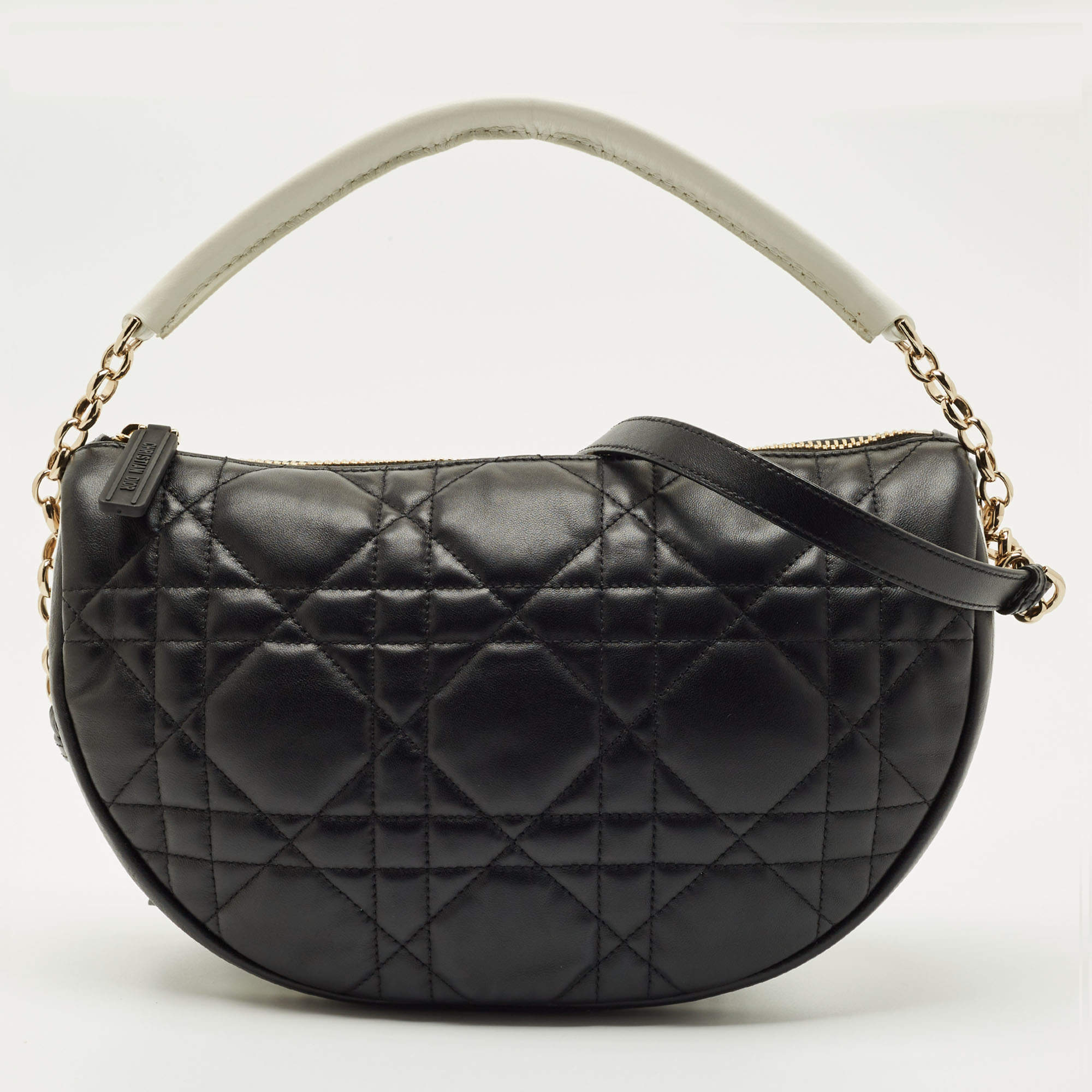 Pre Owned Dior Black/White Cannage Leather Medium Vibe Hobo