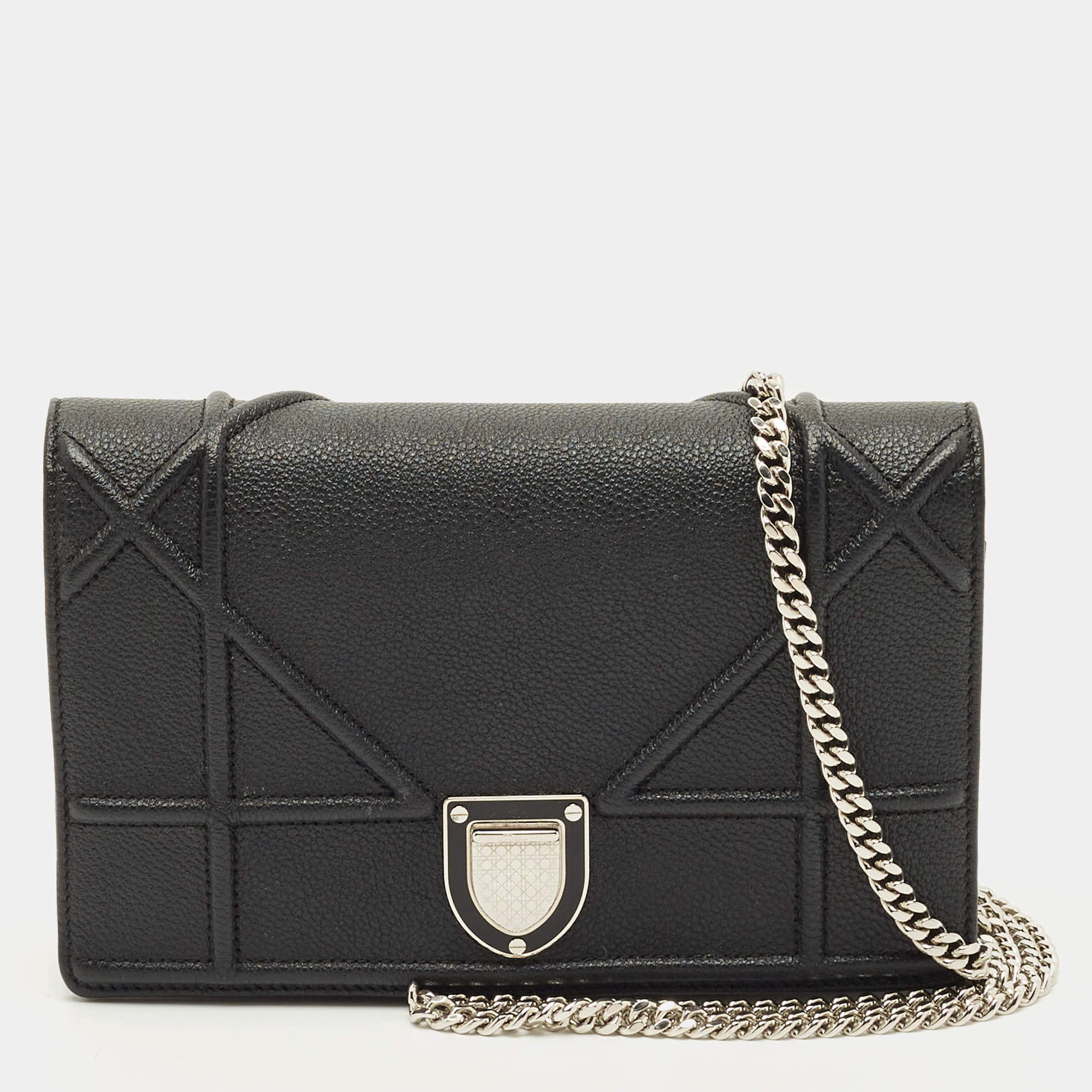 Pre Owned Dior Black Cannage Leather Diorama Wallet on Chain