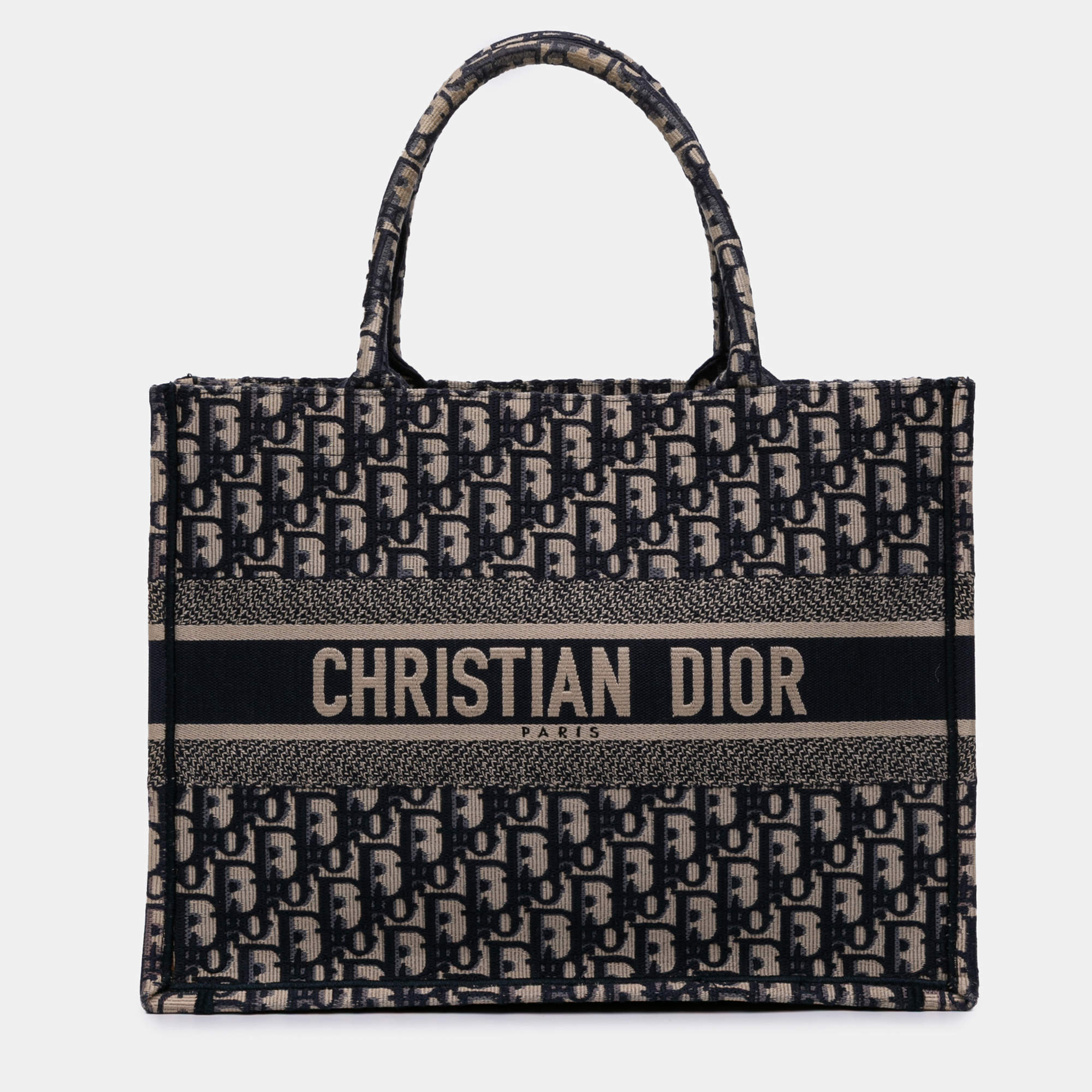 Pre Owned Dior Navy Blue Medium Oblique Canvas Book Tote