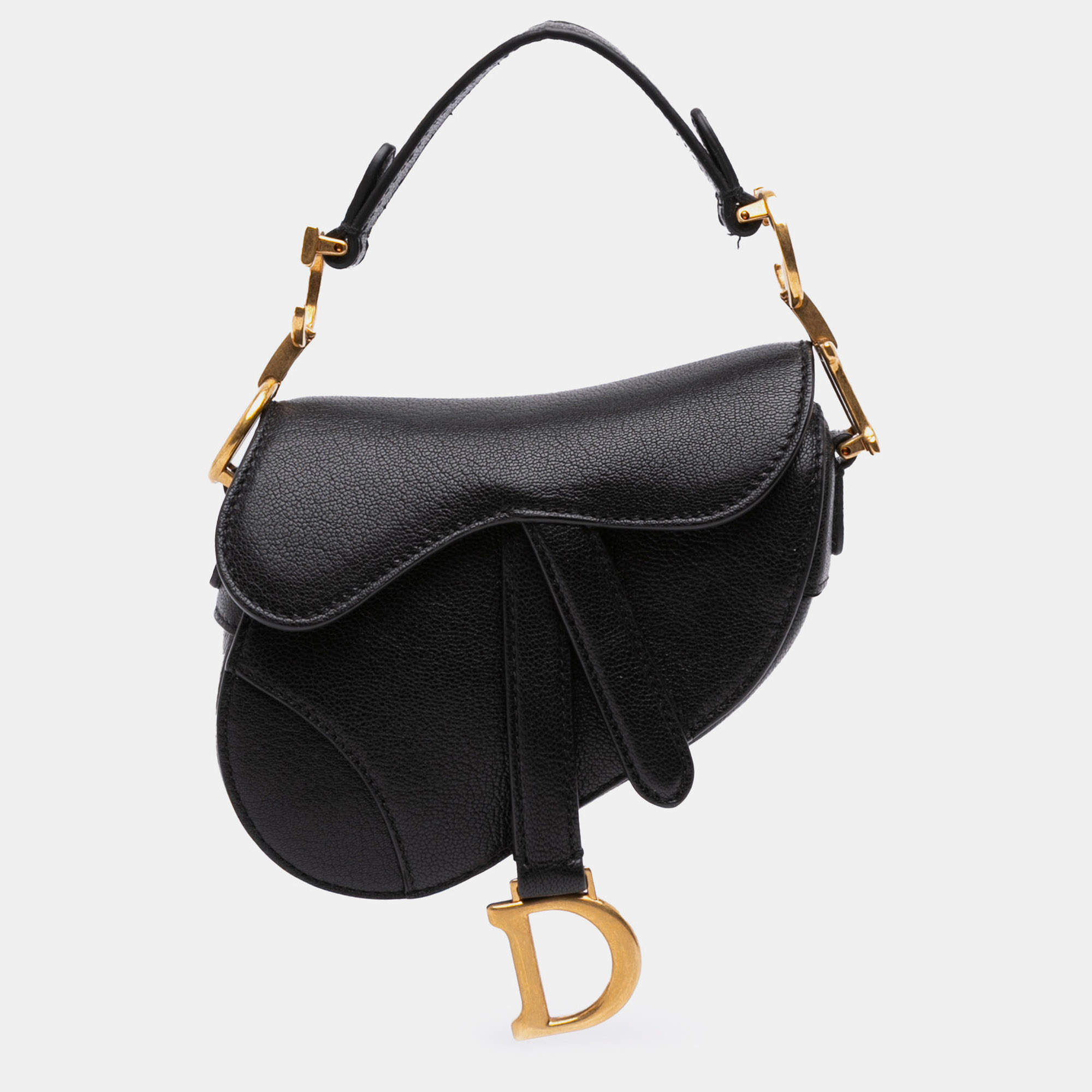 Pre Owned Dior Black Micro Goatskin Saddle