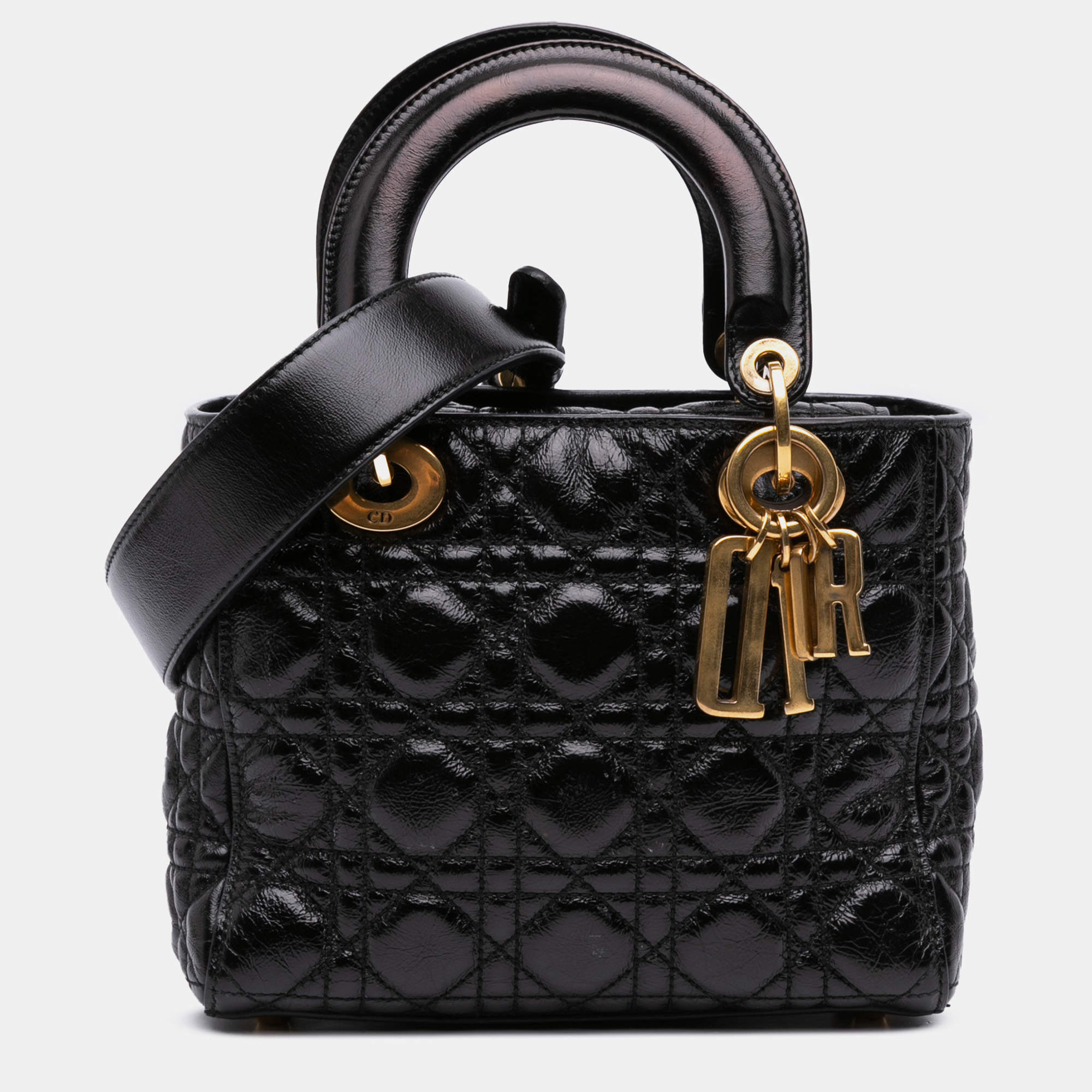 Pre Owned Dior Black Small Crinkled Patent Cannage My ABCDior Lady Dior