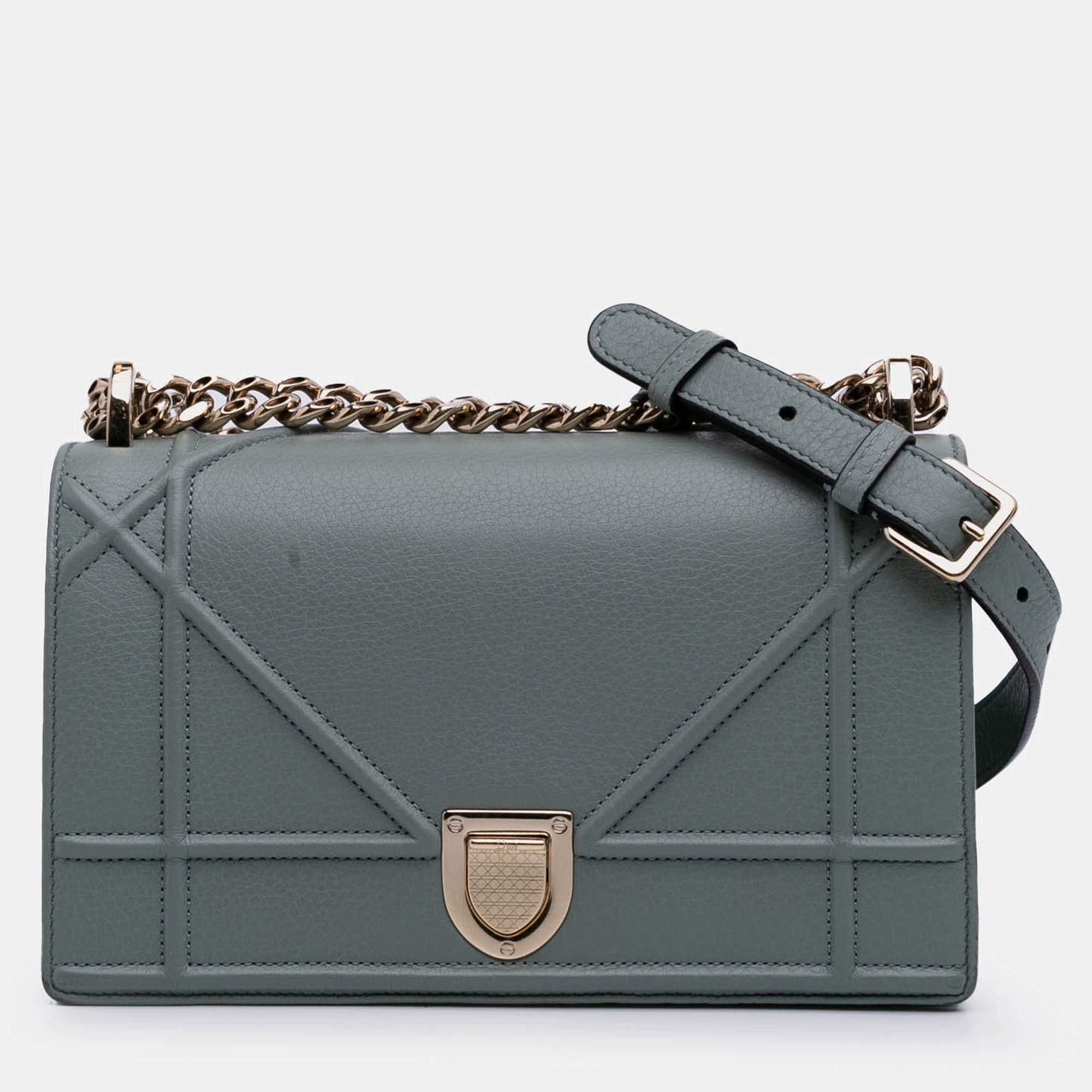Pre Owned Dior Grey Small Grained Calfskin Diorama Flap