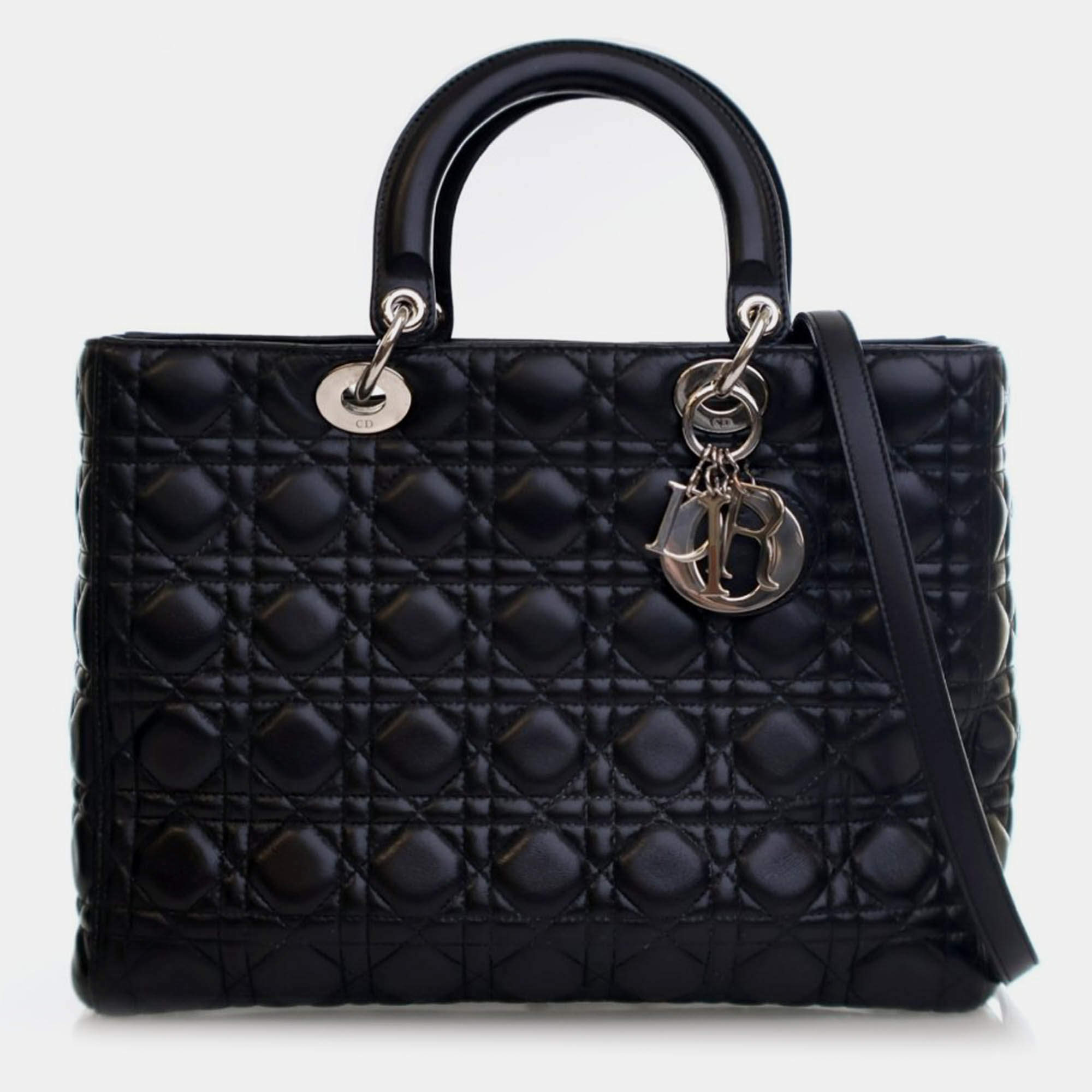 Pre Owned Dior Vintage Large Black Lambskin Lady Dior