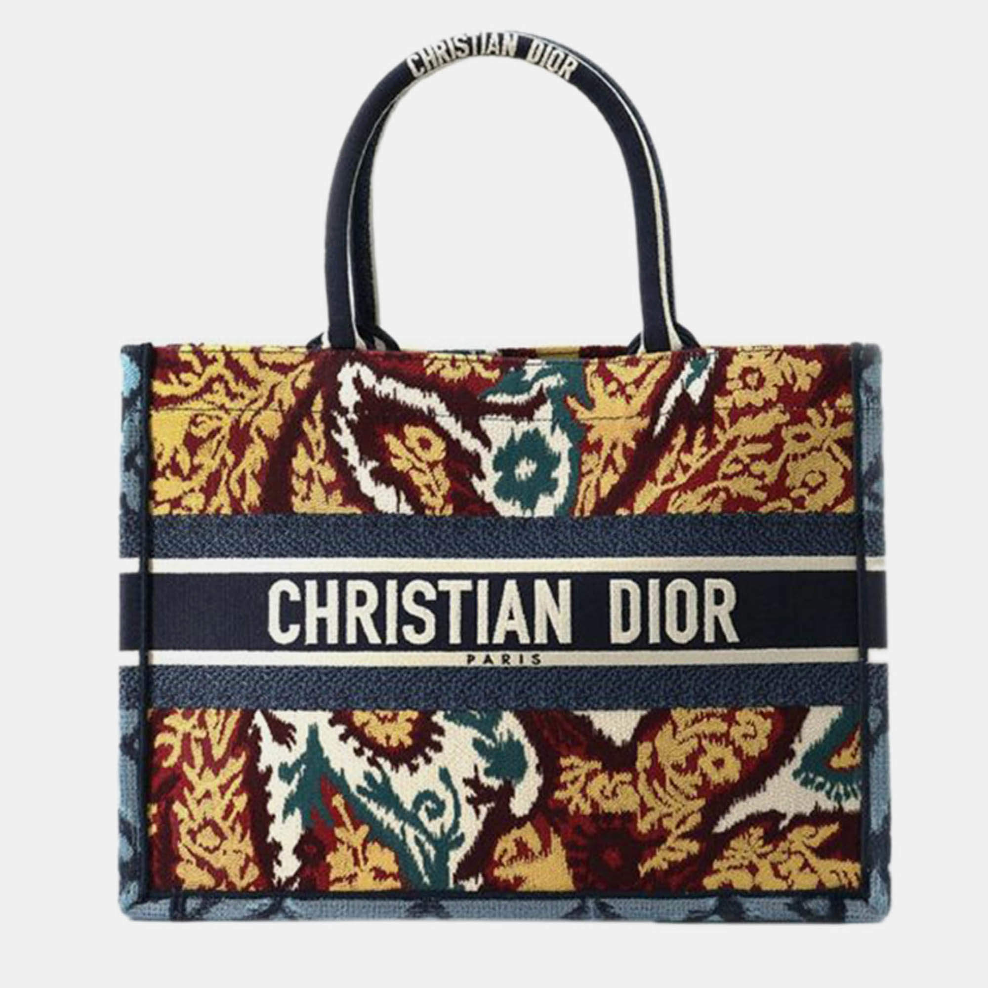 Pre Owned Dior Yellow Medium Canvas Embroidered Paisley Book Tote