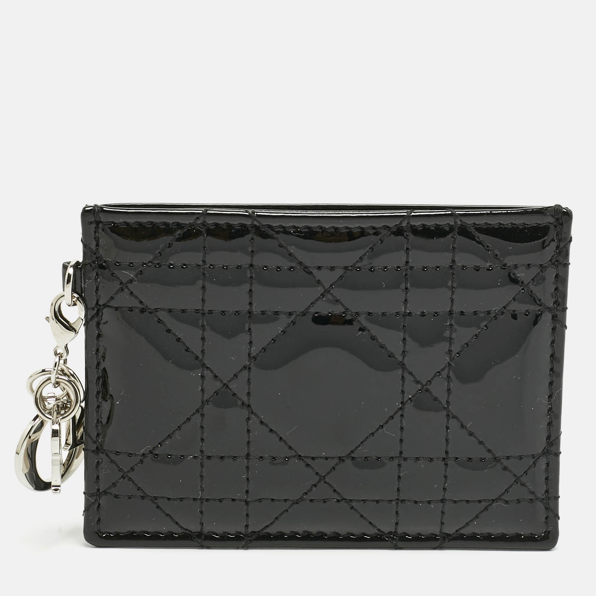 Pre Owned Dior Black Cannage Patent Leather Lady Dior Card Holder